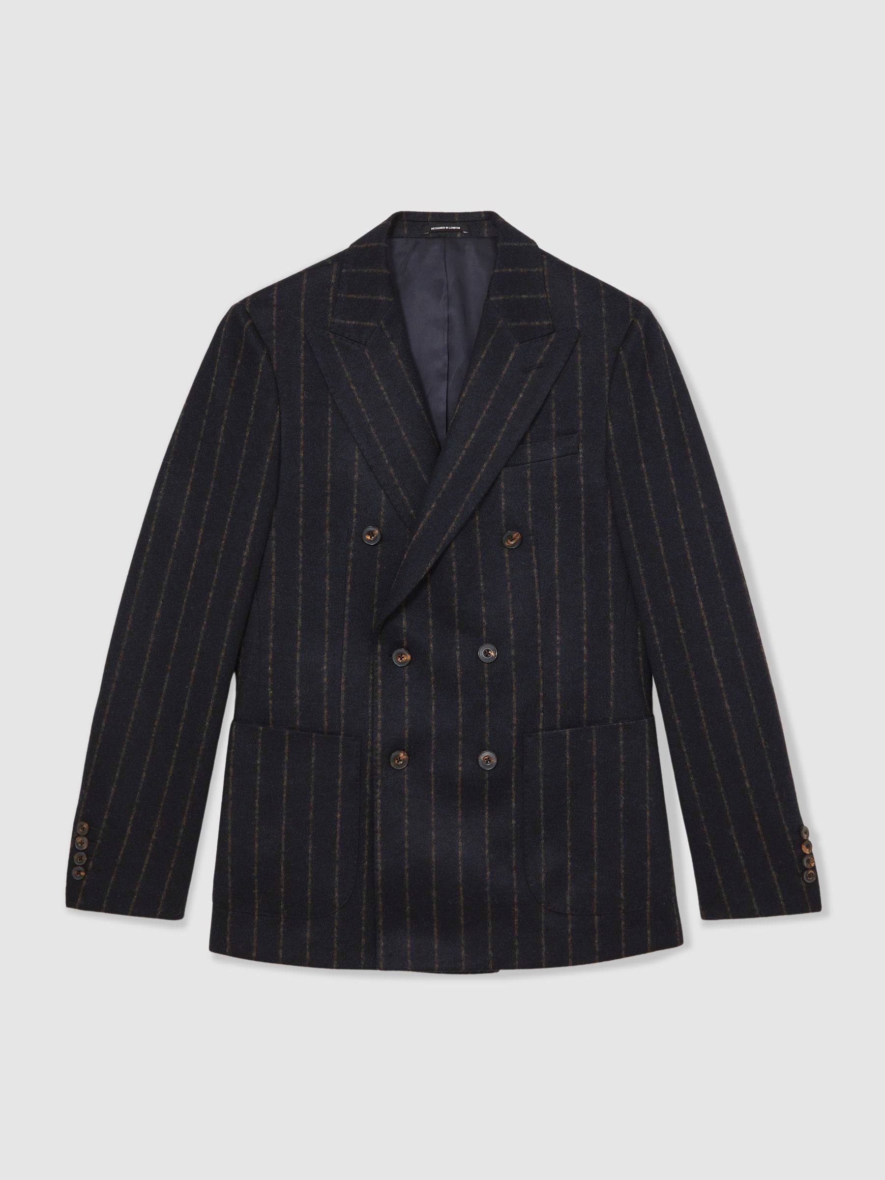Double-Breasted Chalk-Stripe Blazer Tailored-Fit with Wool in Navy
