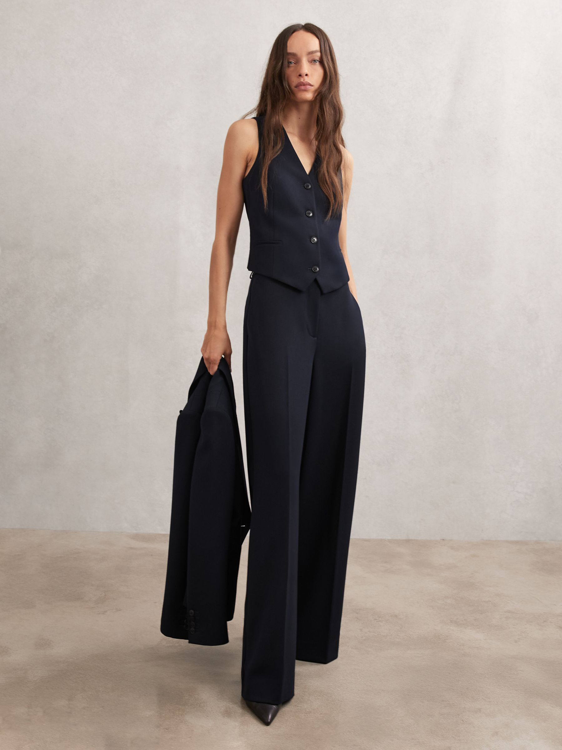 Single-Breasted Twill Waistcoat in Navy