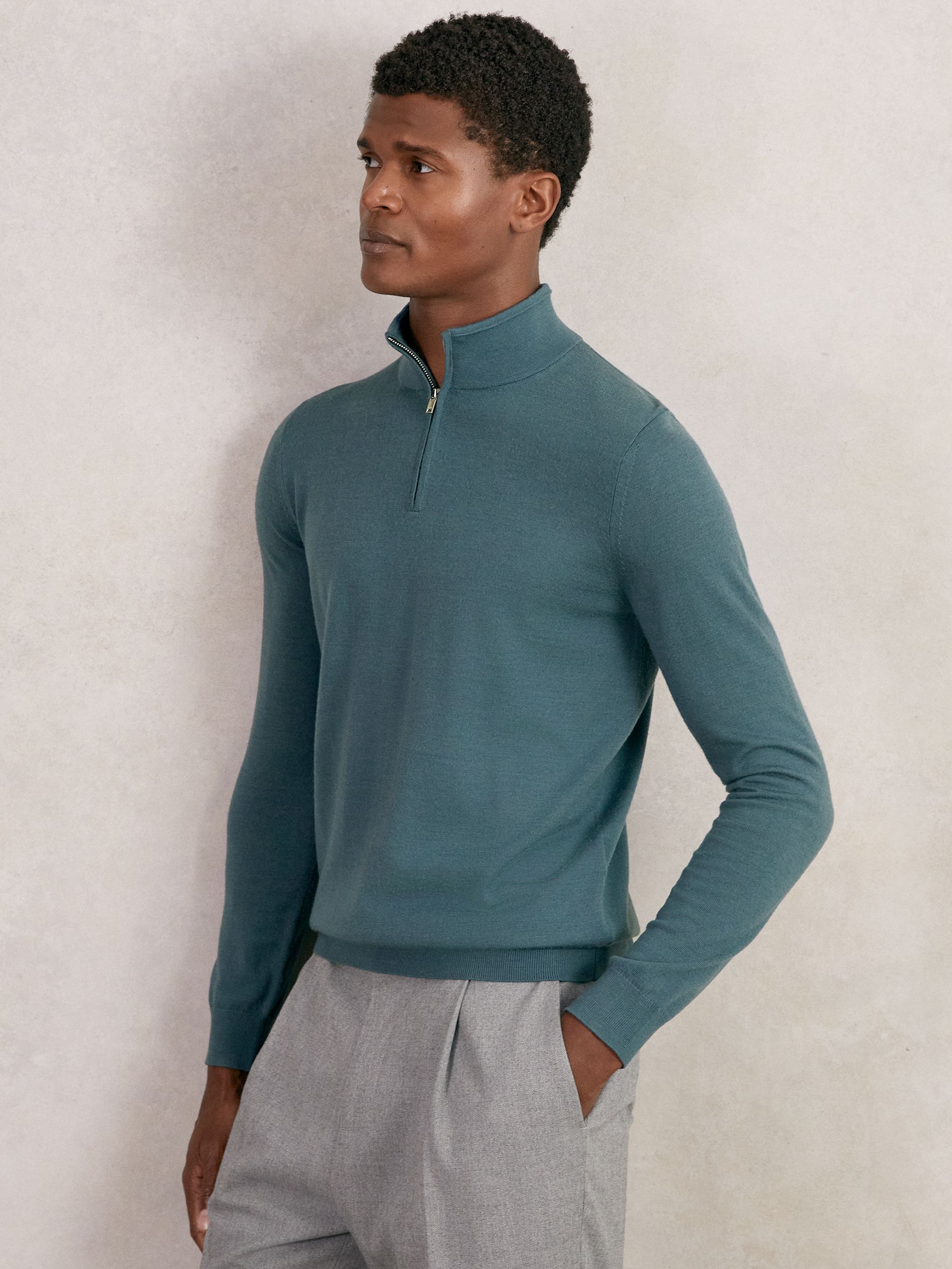 Merino Wool Half Zip Jumper in Orion Blue