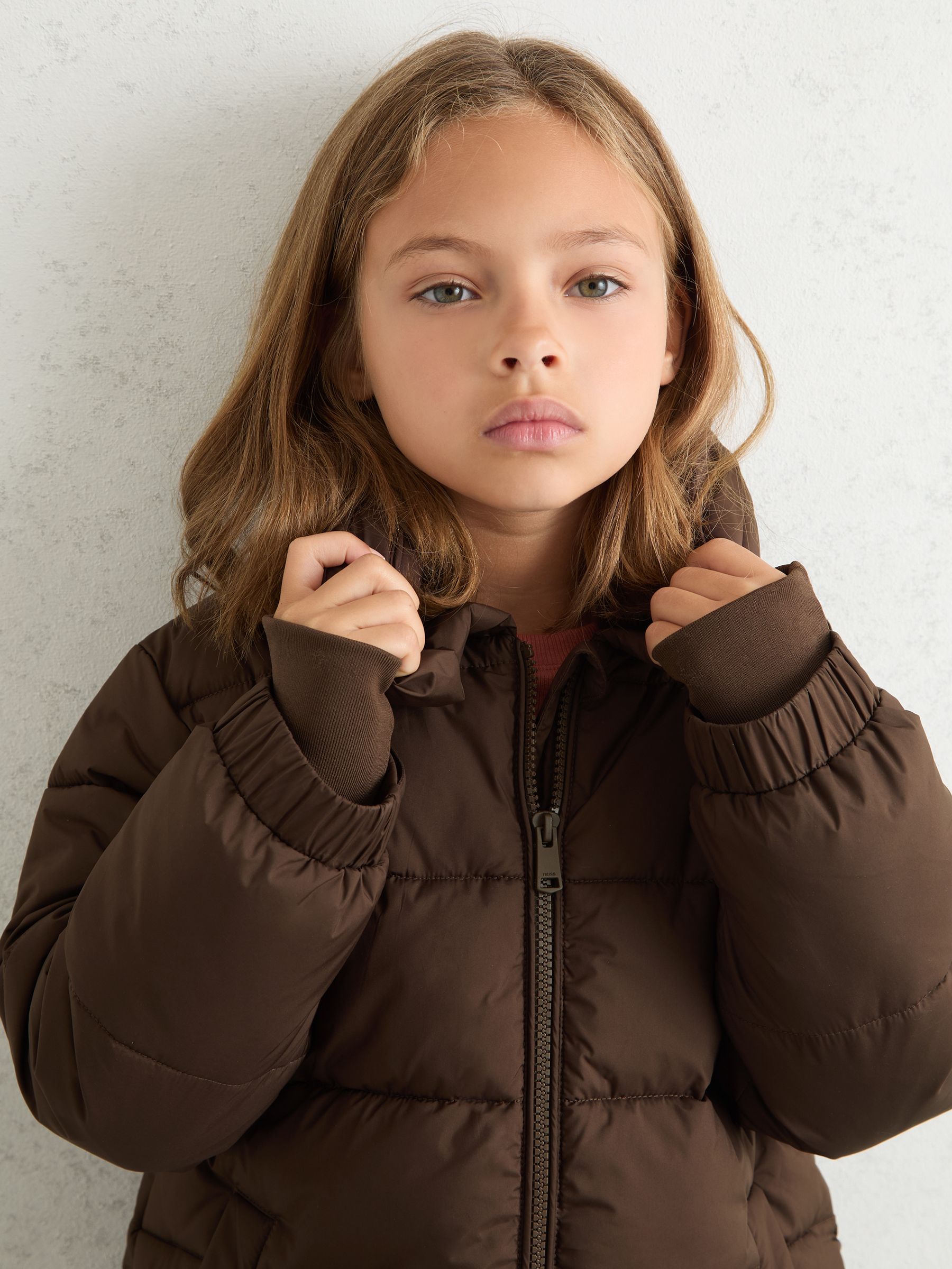 13-14 yrs Short Hooded Puffer Coat in Chocolate