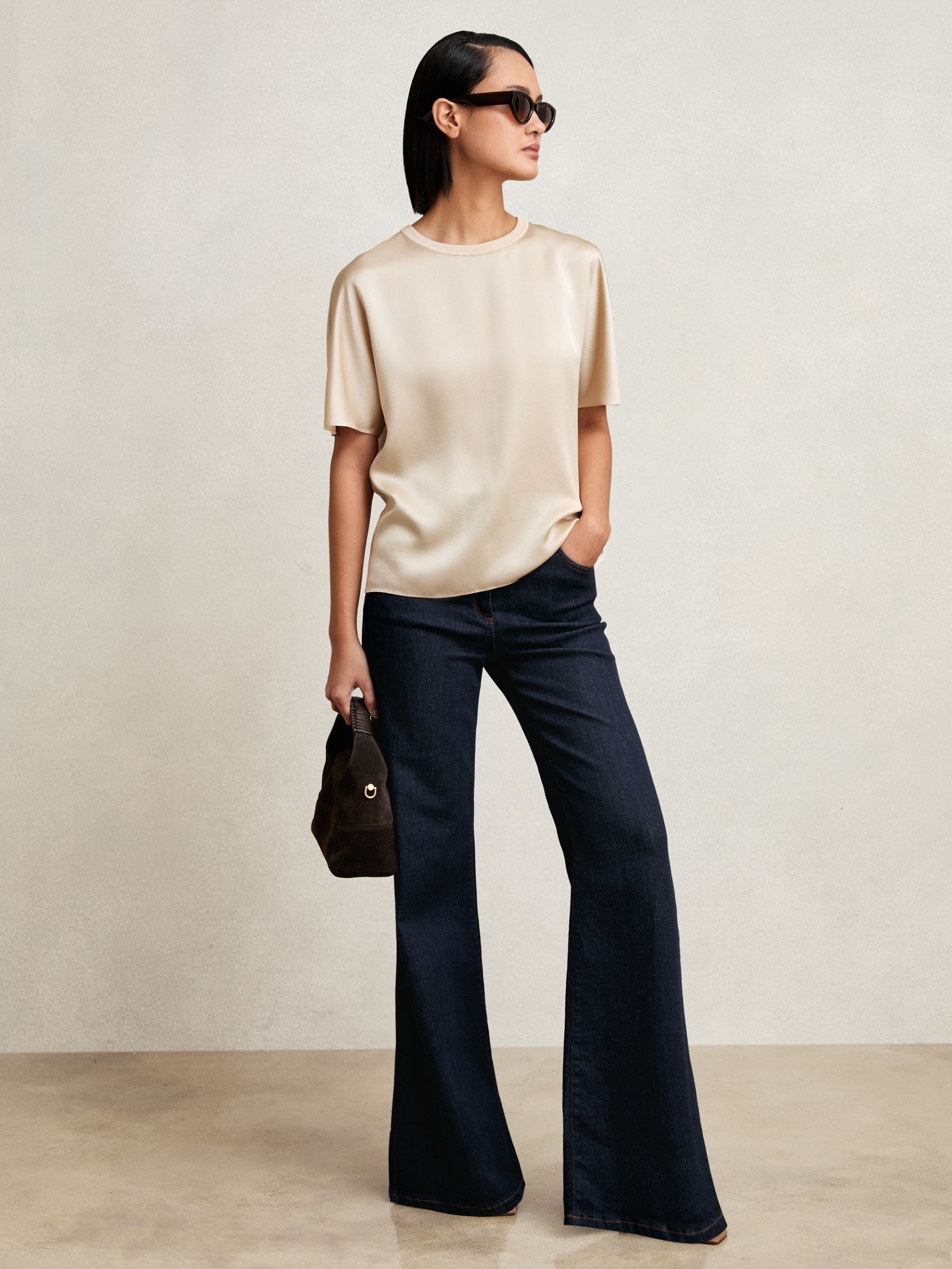 Silk Short-Sleeve Top in Champagne Neutral