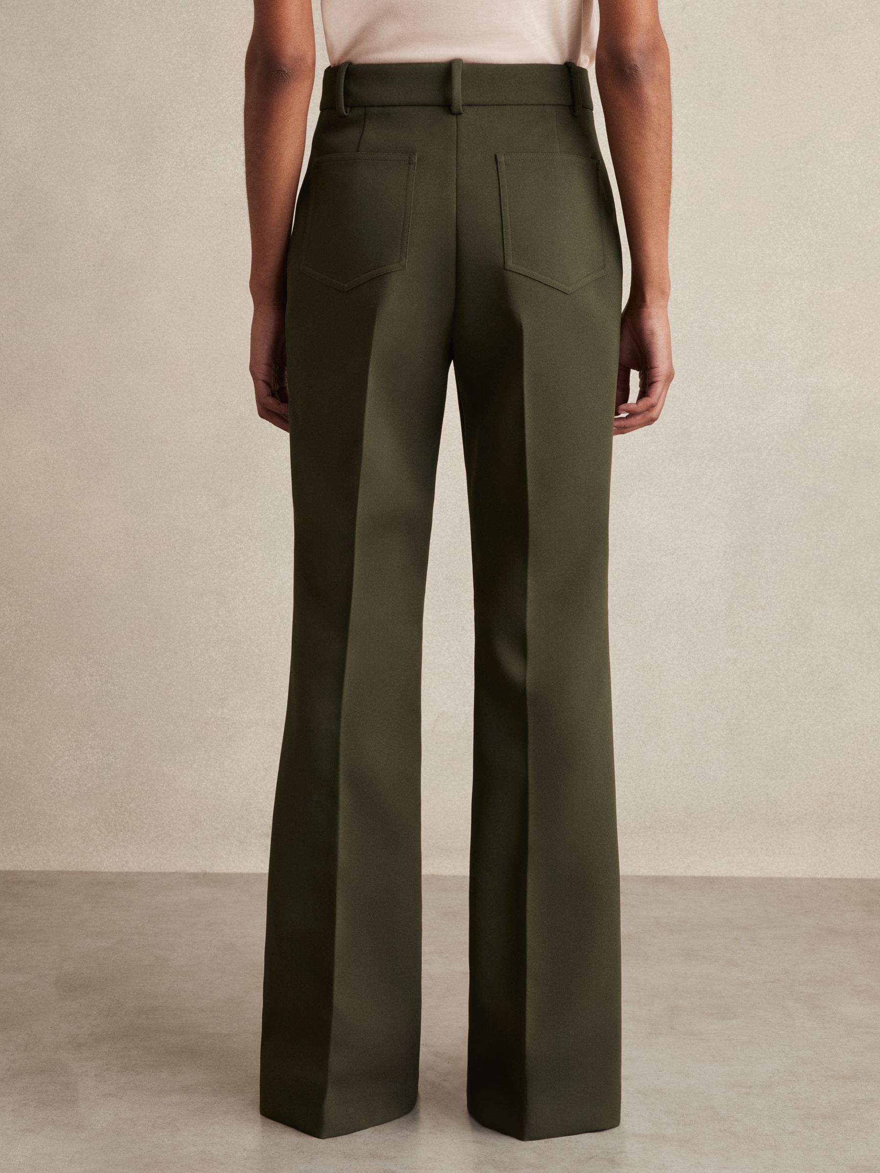 Petite Twill Patch-Pocket Flared Trousers in Green