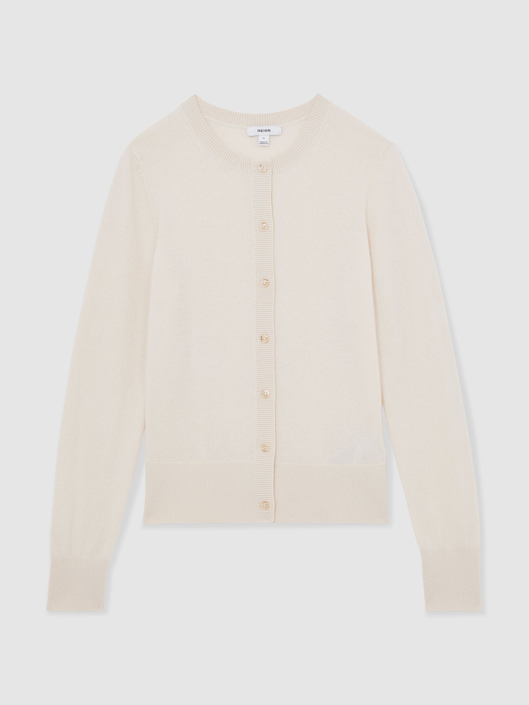 Wool-Blend Crew-Neck Cardigan With Cashmere in Cream