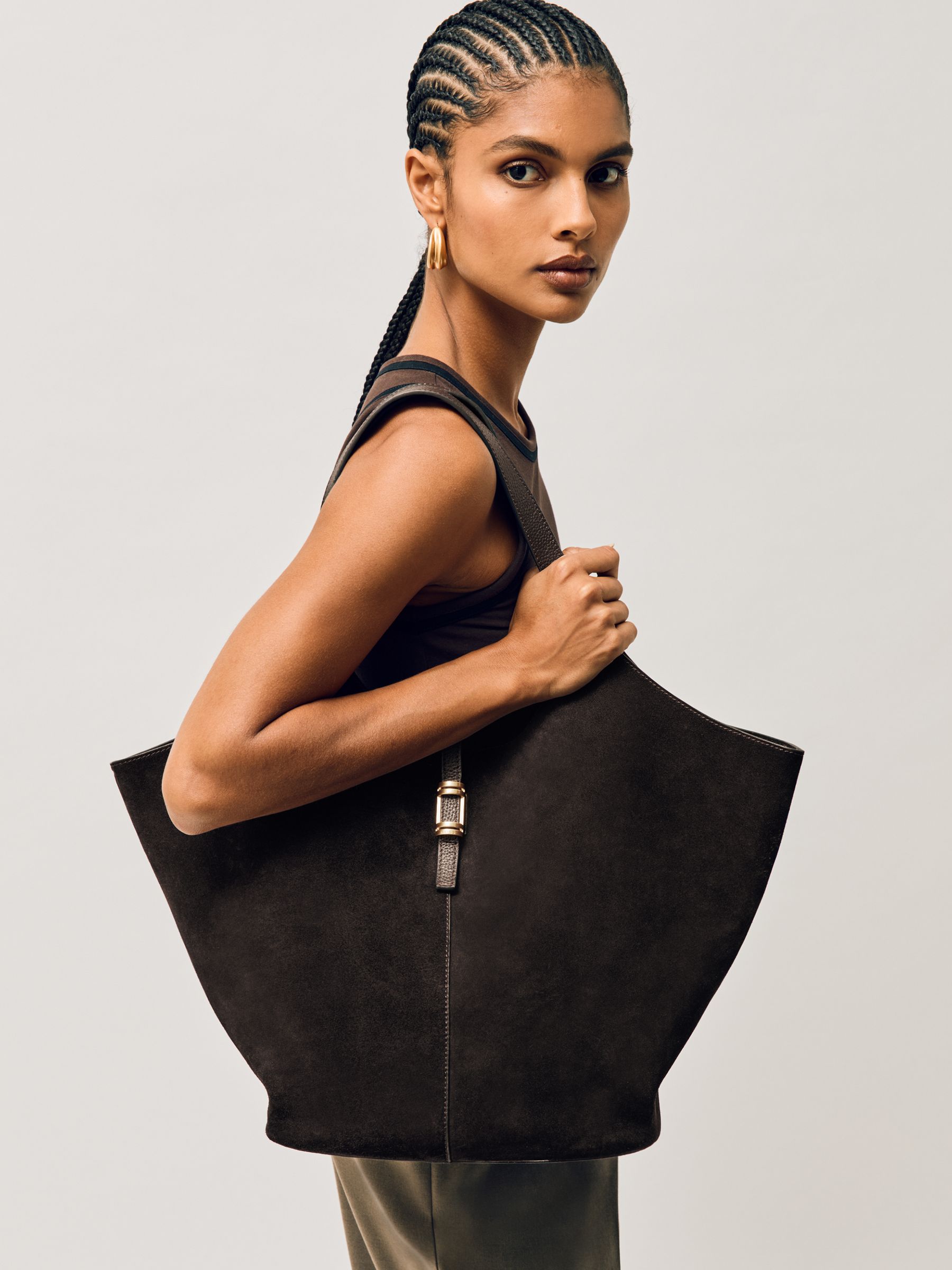 Leather And Suede Tote Bag in Chocolate