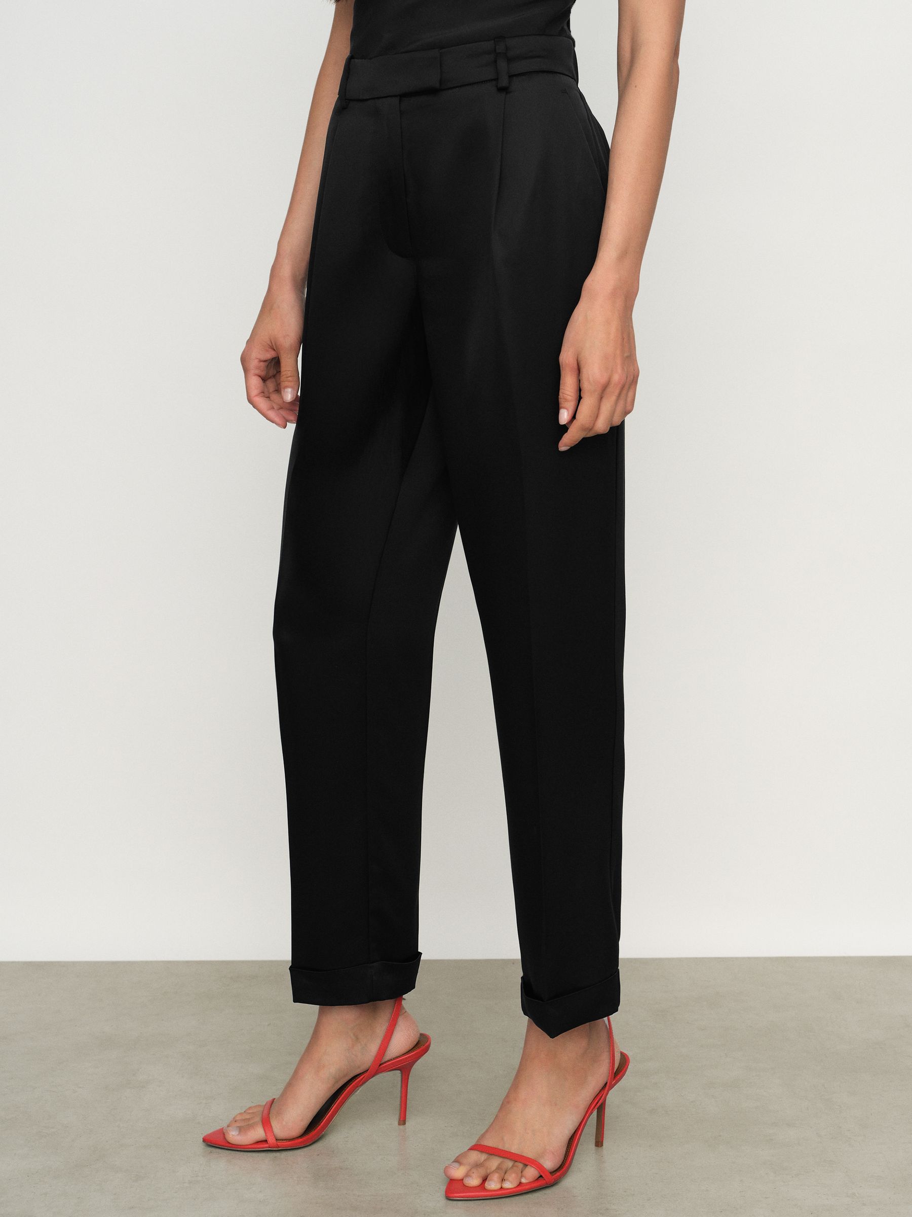 Petite Satin Tapered Trousers in Black