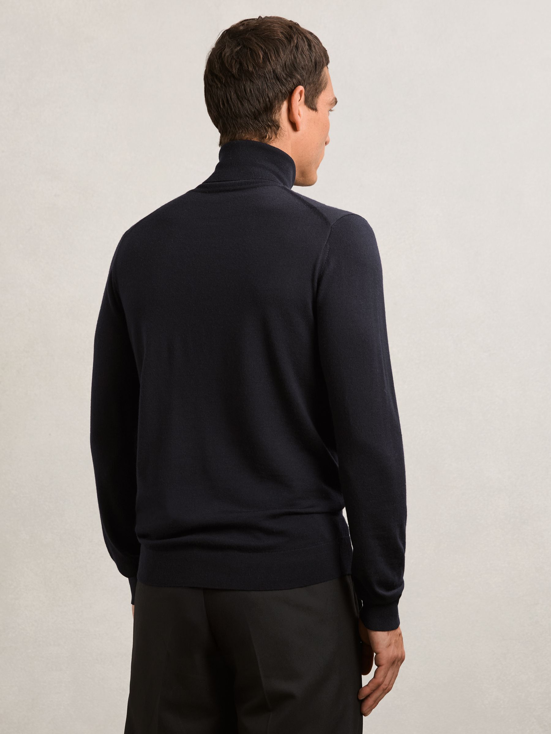 Merino Wool Roll-Neck Jumper in Navy