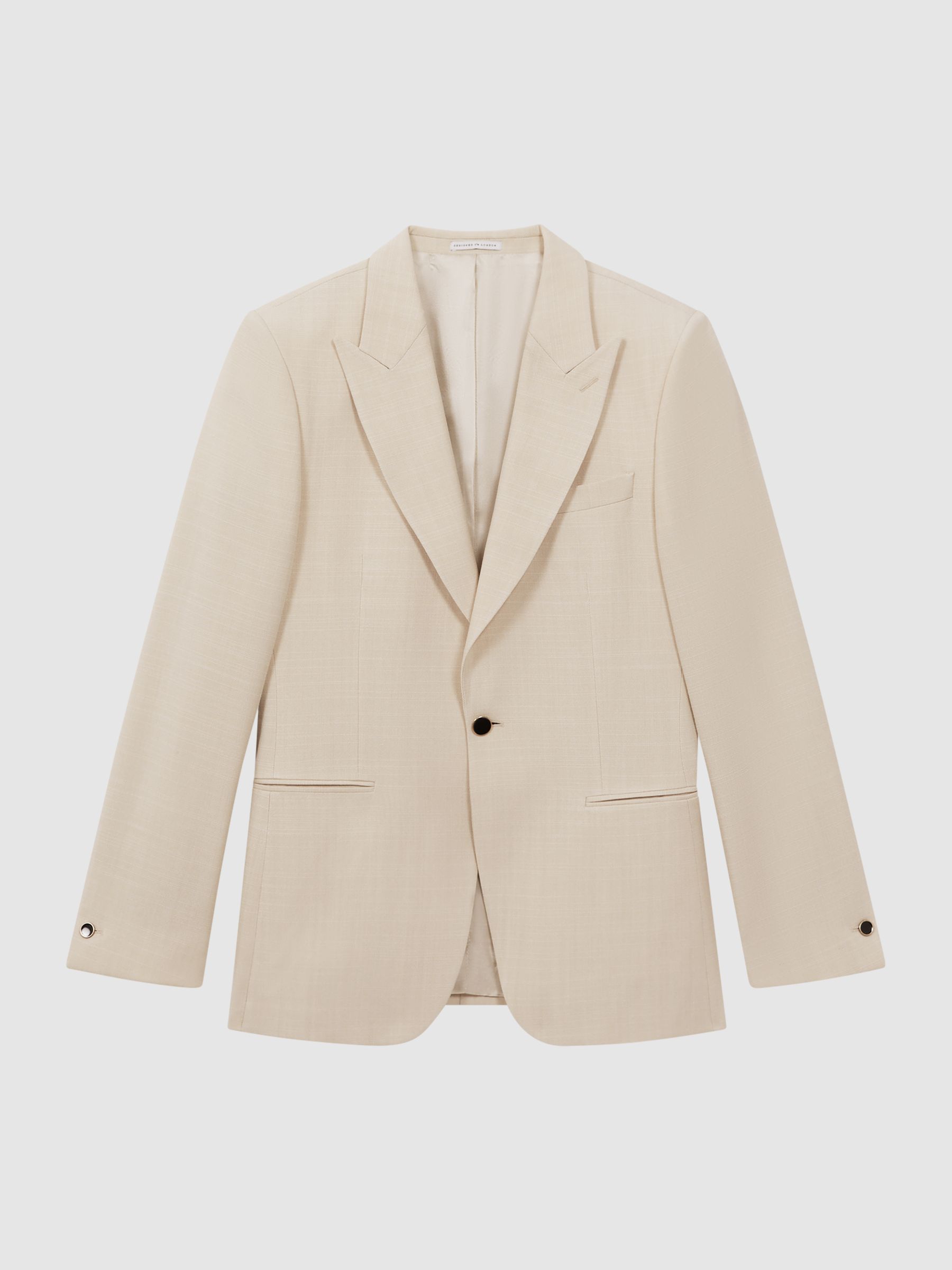 Slim Fit Textured Single Breasted Blazer in Ivory