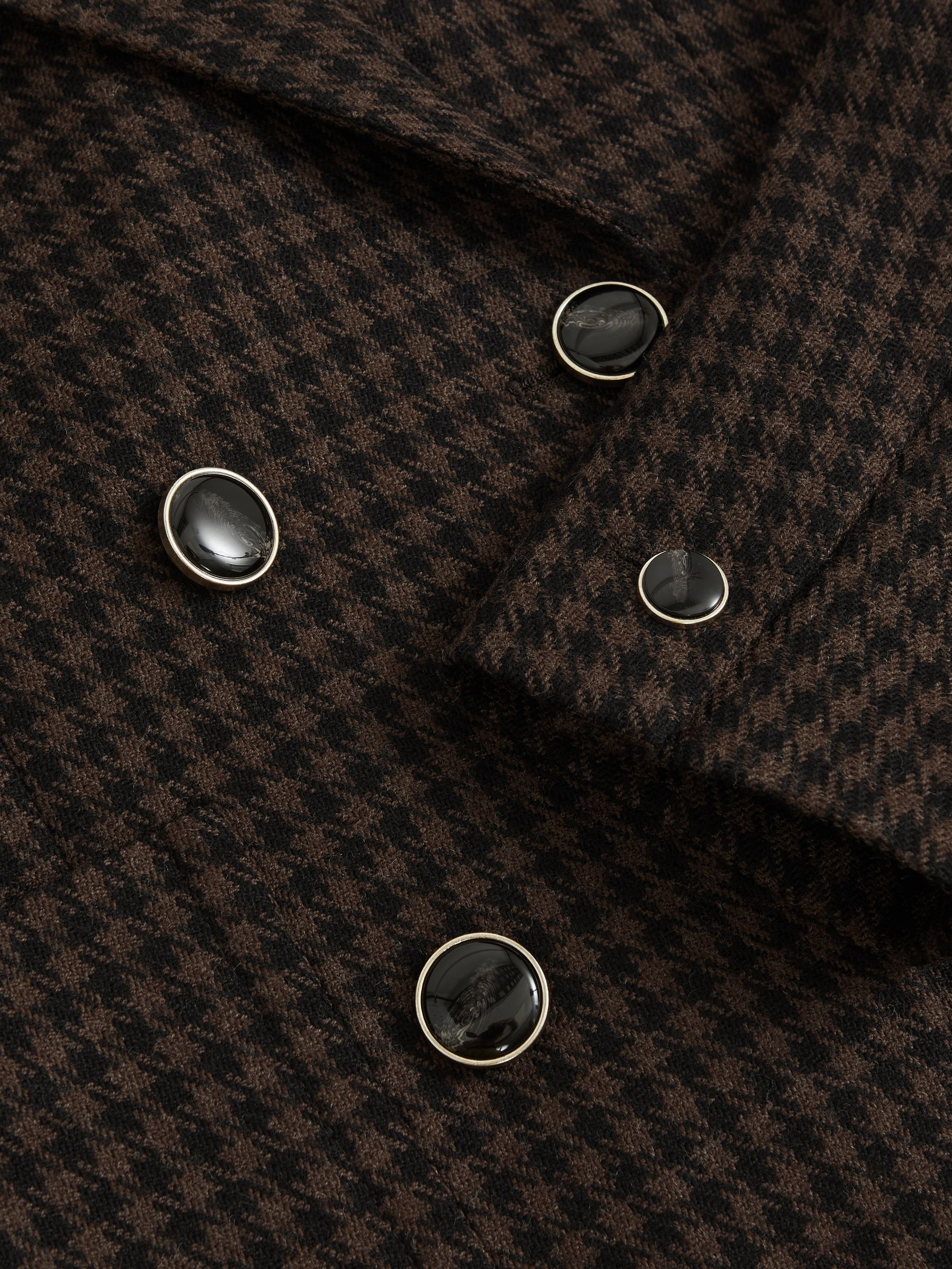 Wool-Blend Double-Breasted Check Blazer in Brown Check