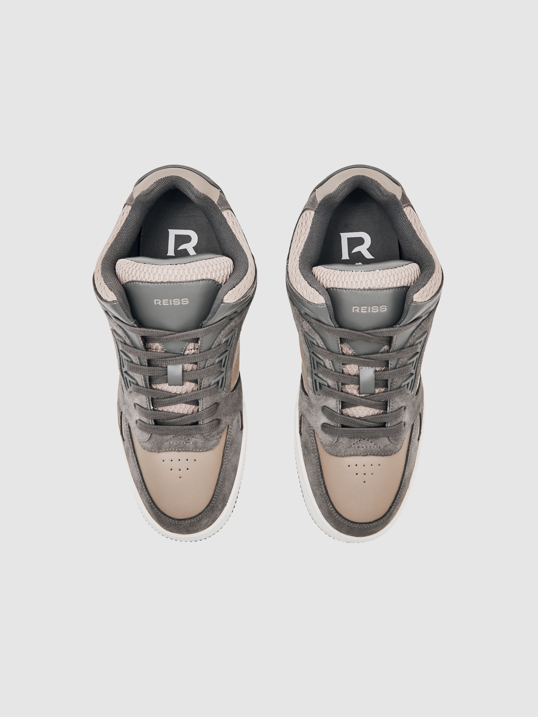 Bonded-Leather Mid-Top Skater Trainers in Charcoal Grey/Dark Beige