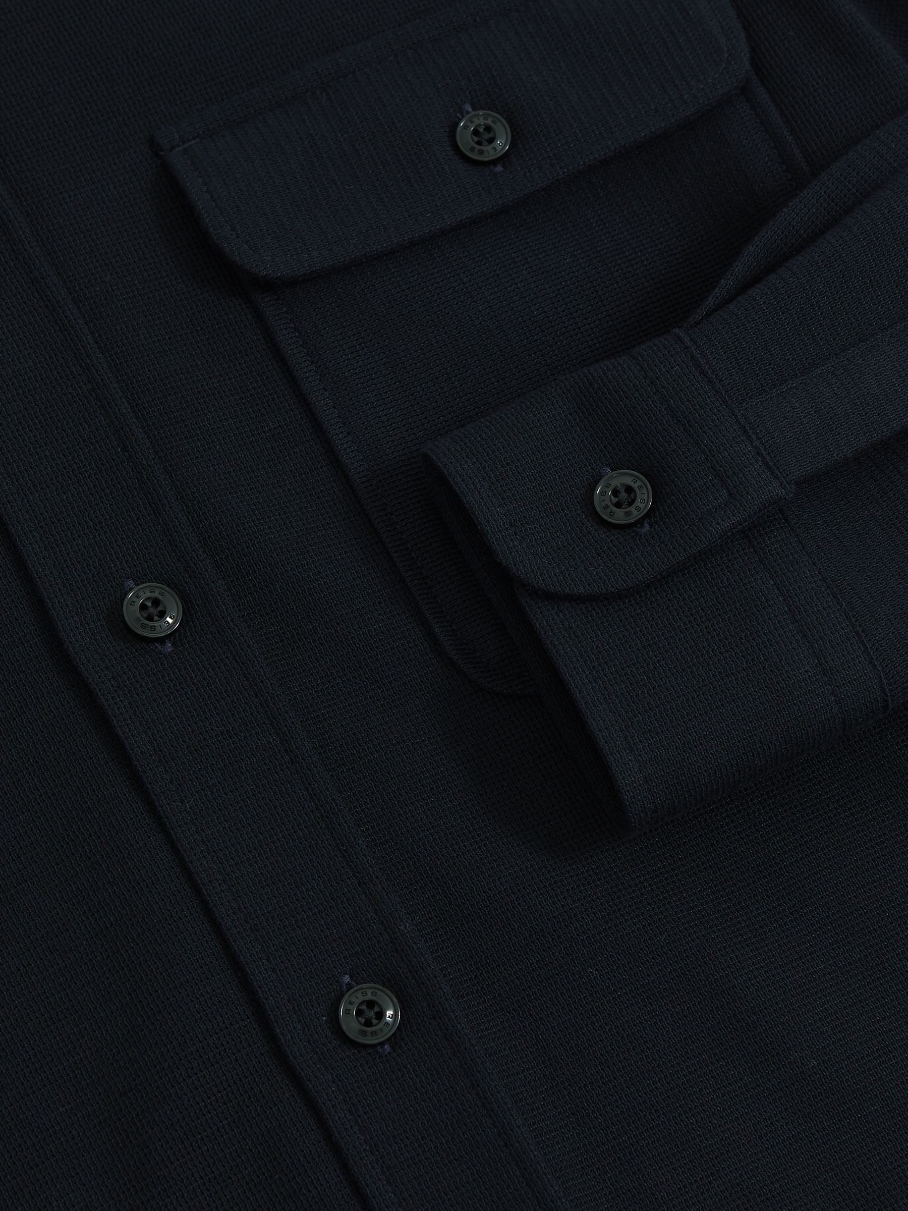 Textured Twin Pocket Cotton Blend Overshirt in Navy