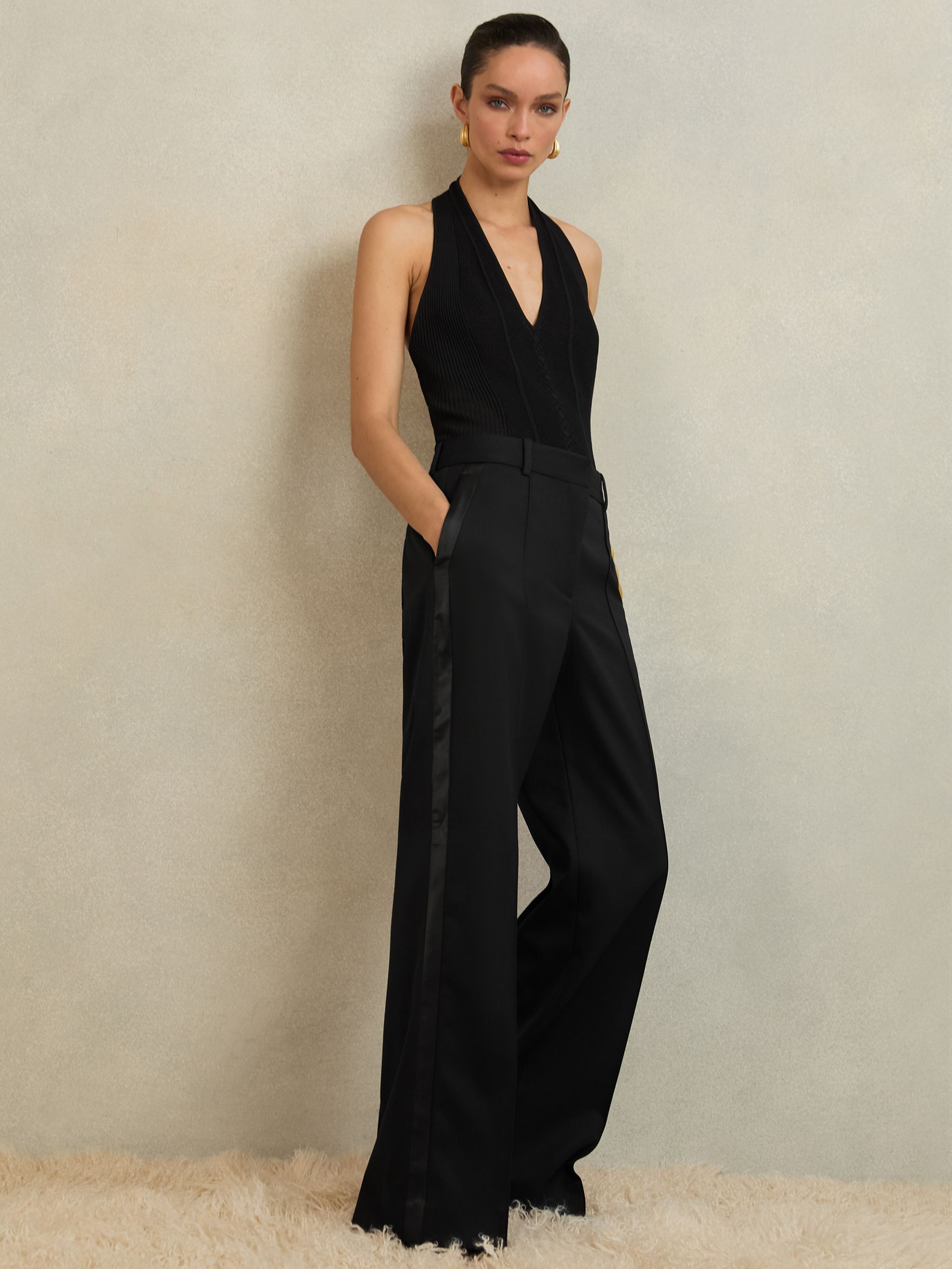 Atelier Wide-Leg Tuxedo Trousers in Black