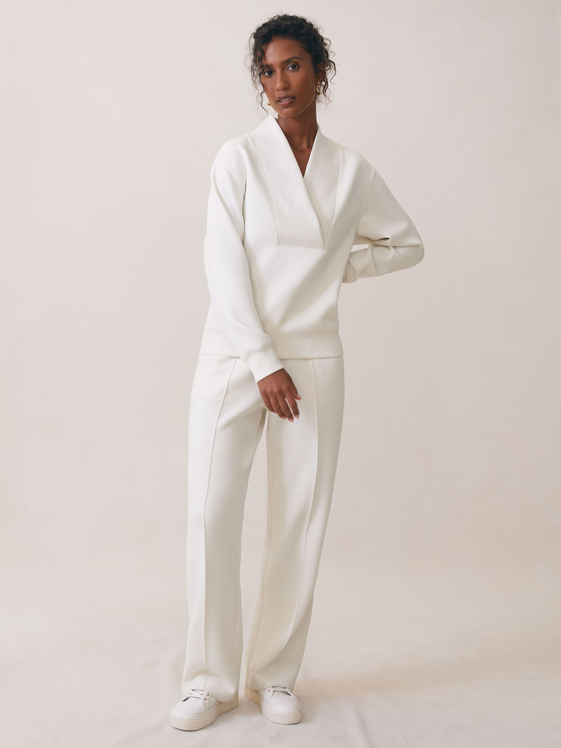 Interlock Shawl-Neck Sweatshirt with Modal in Ivory