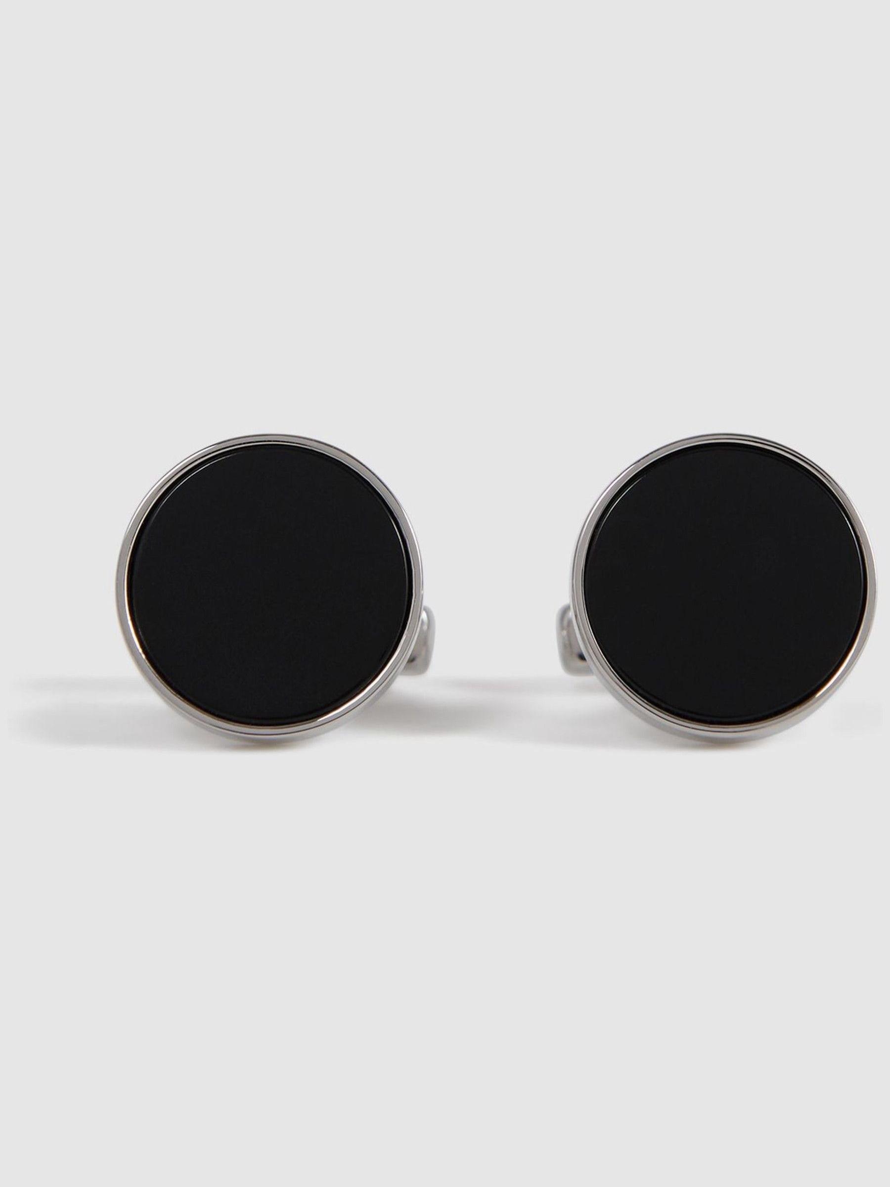 Round Onyx Cufflinks in Gold