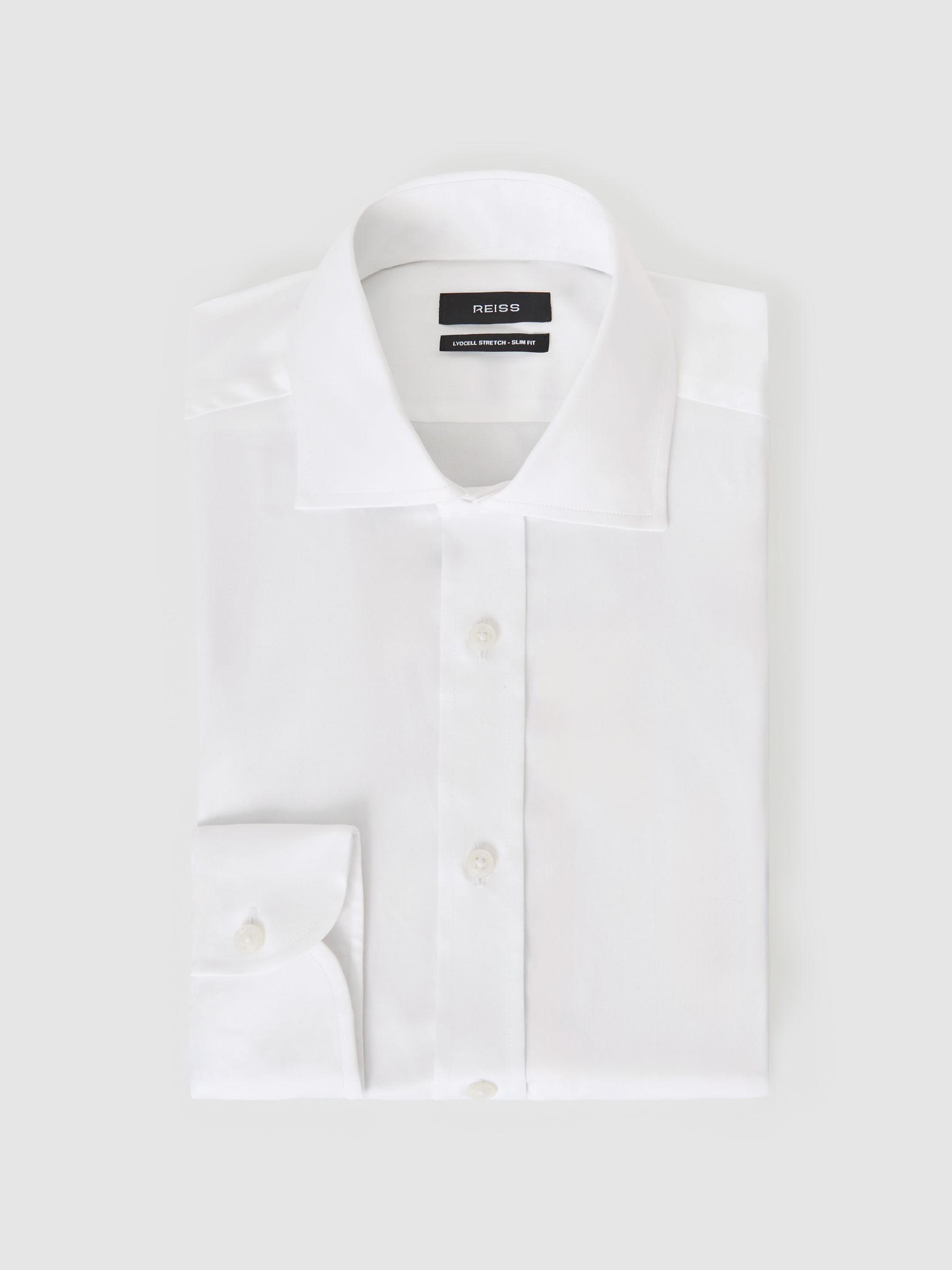 Slim Fit Cotton-Tencel Stretch Shirt in White