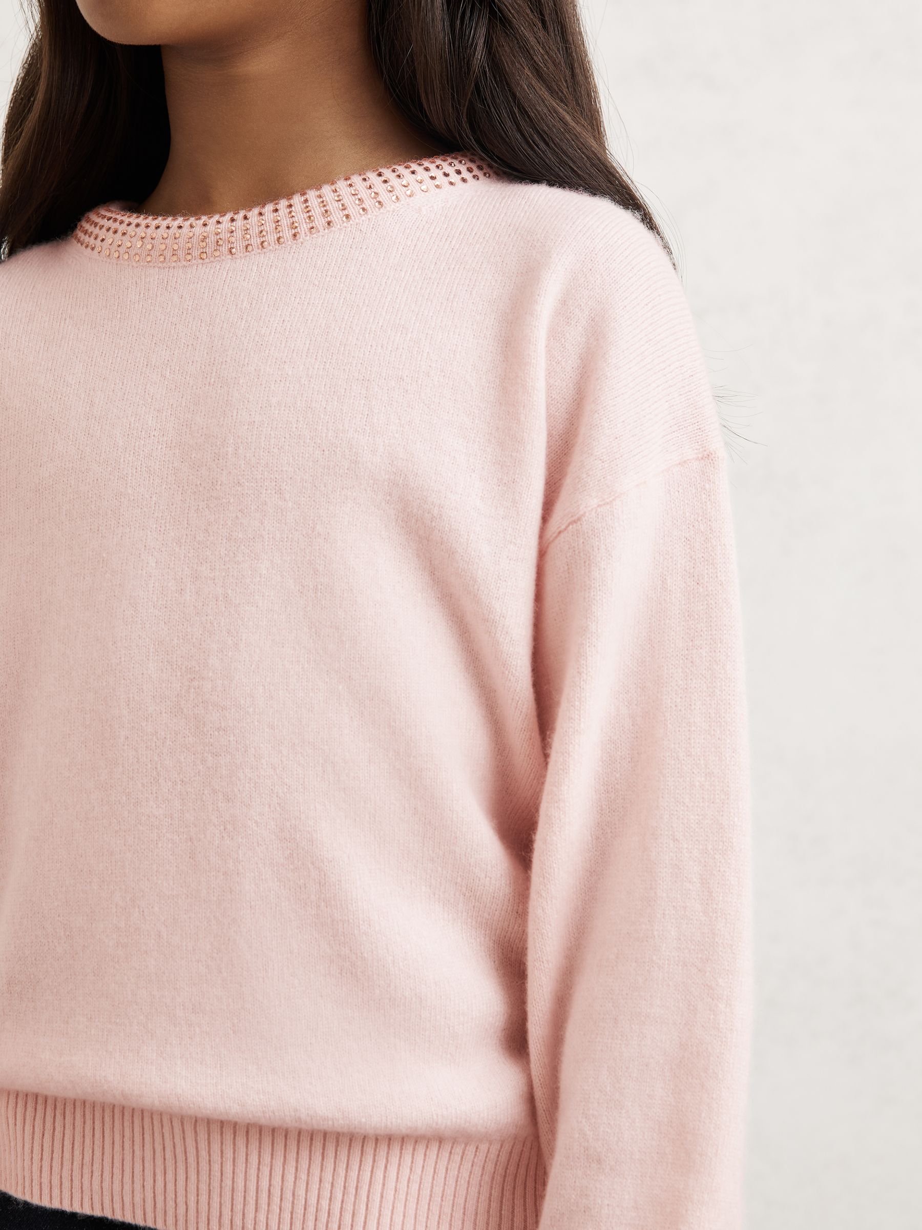 3-9 yrs Wool-Blend Crystal-Neckline Jumper With Cashmere in Blush