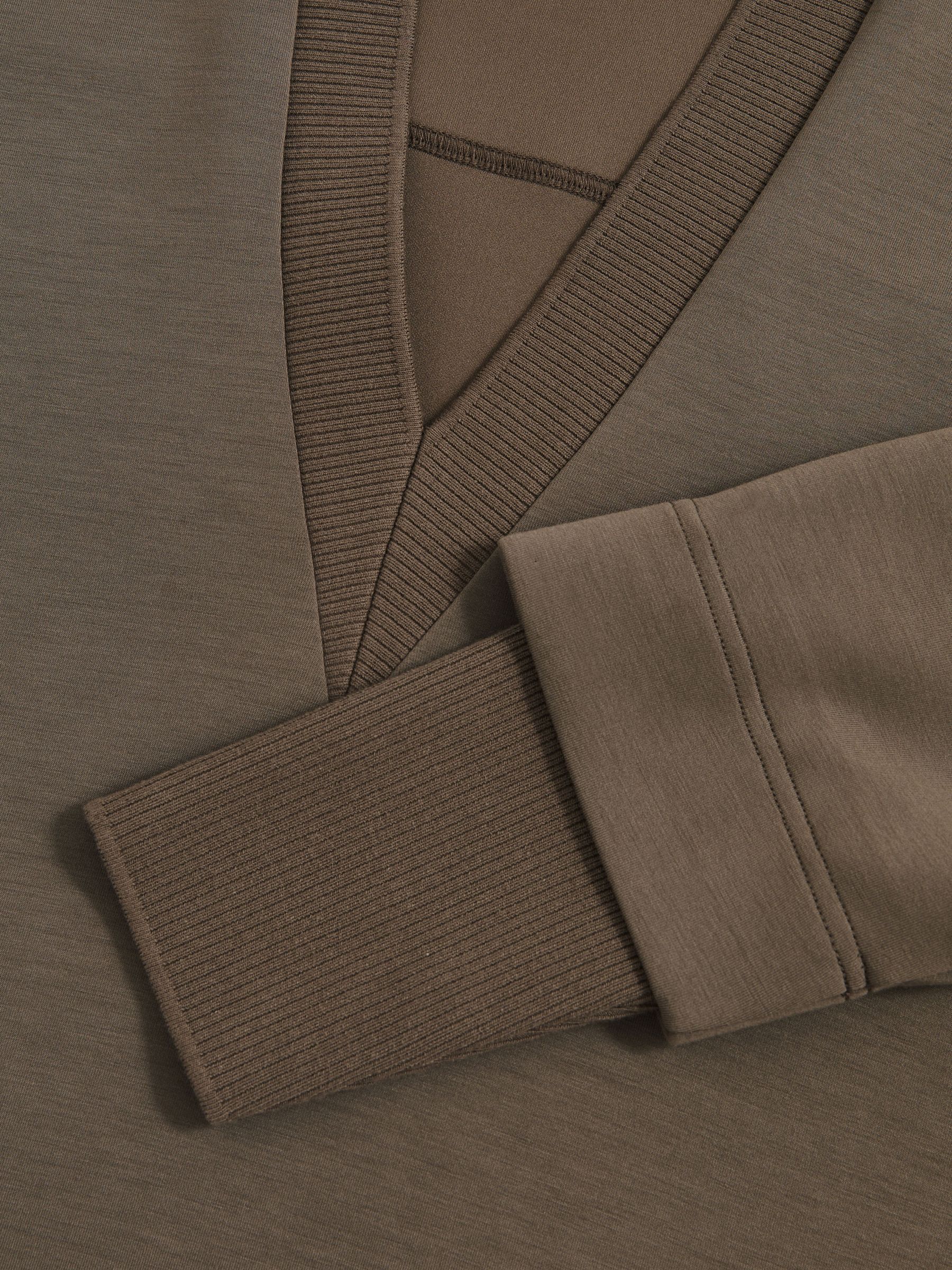 Interlock Open-Collar Sweatshirt in Khaki Green