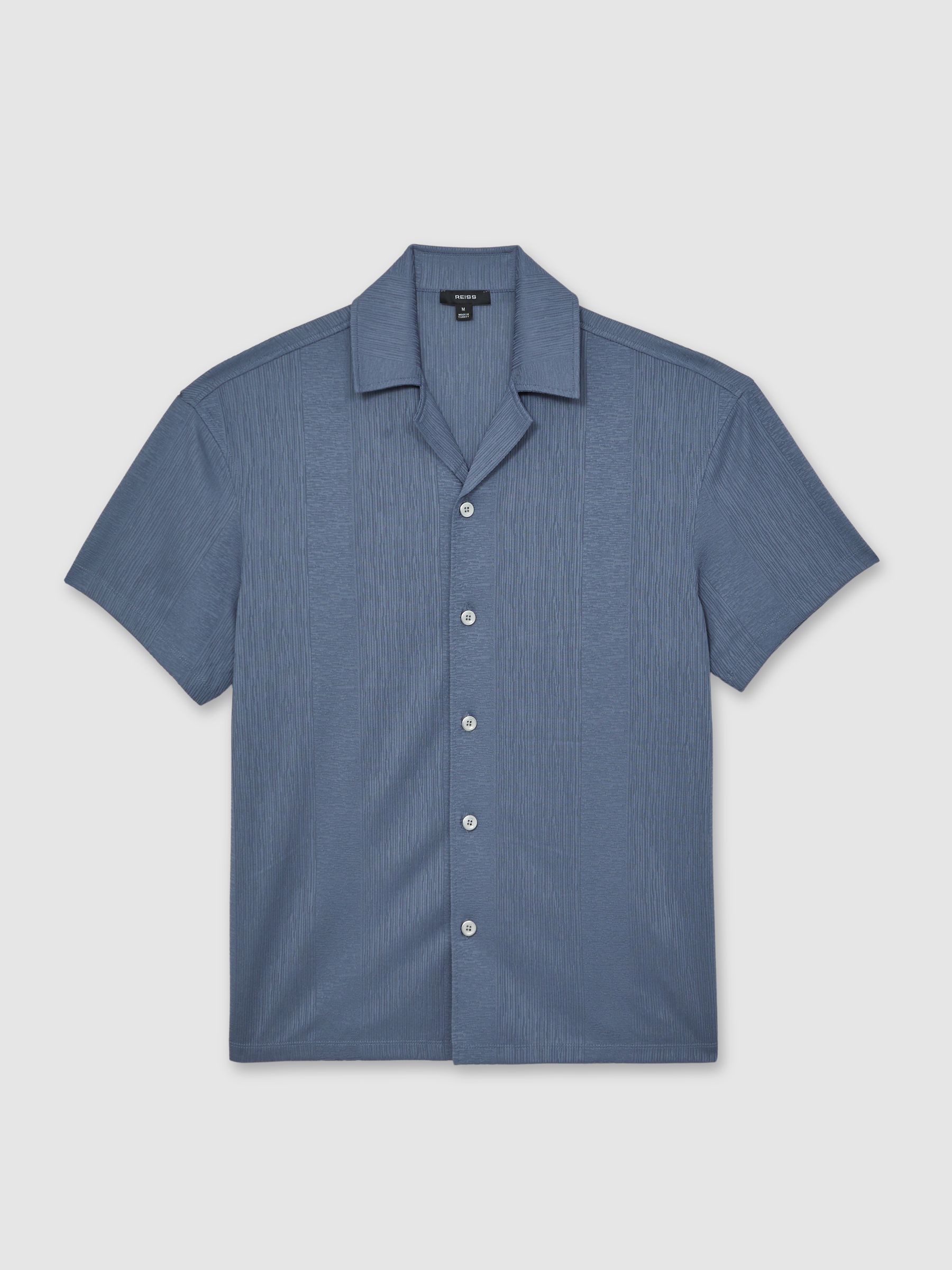 Jacquard-Stripe Cuban-Collar Shirt in Airforce Blue