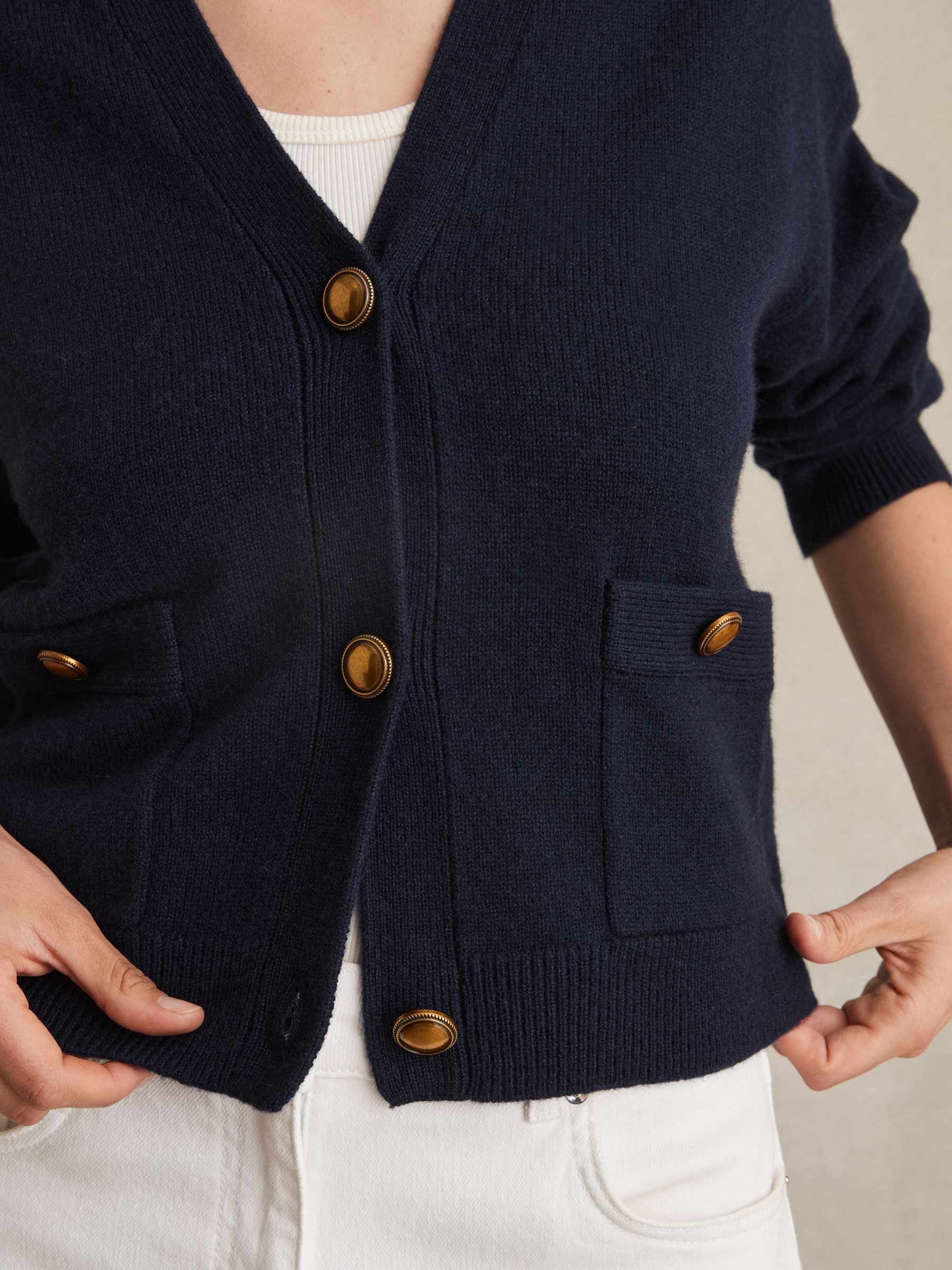 Wool-Cashmere Button Cardigan in Navy