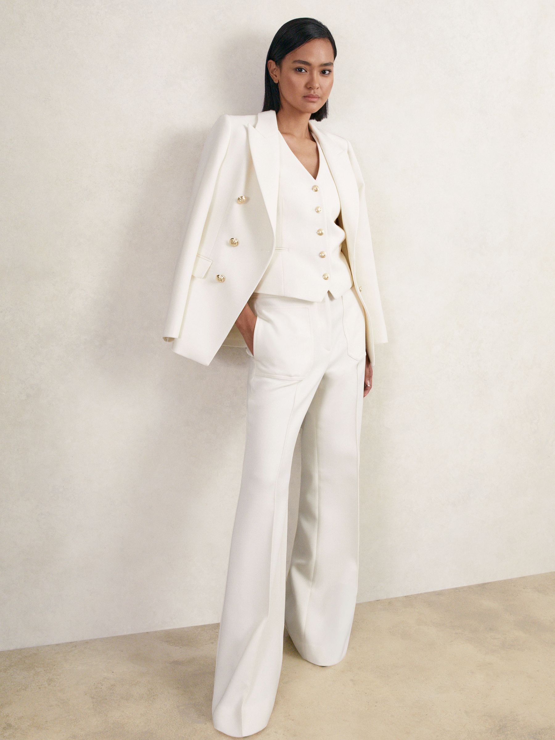 Single-Breasted Twill Waistcoat With Wool in White