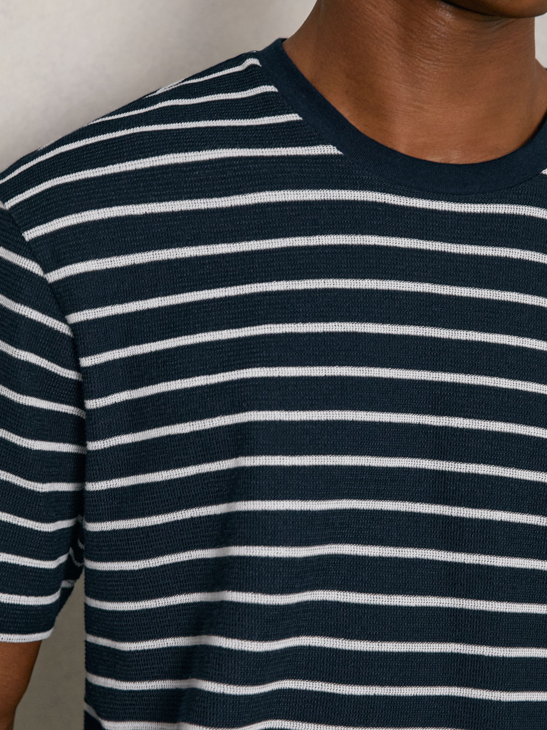 Cotton Textured Stripe T-Shirt in White/Navy