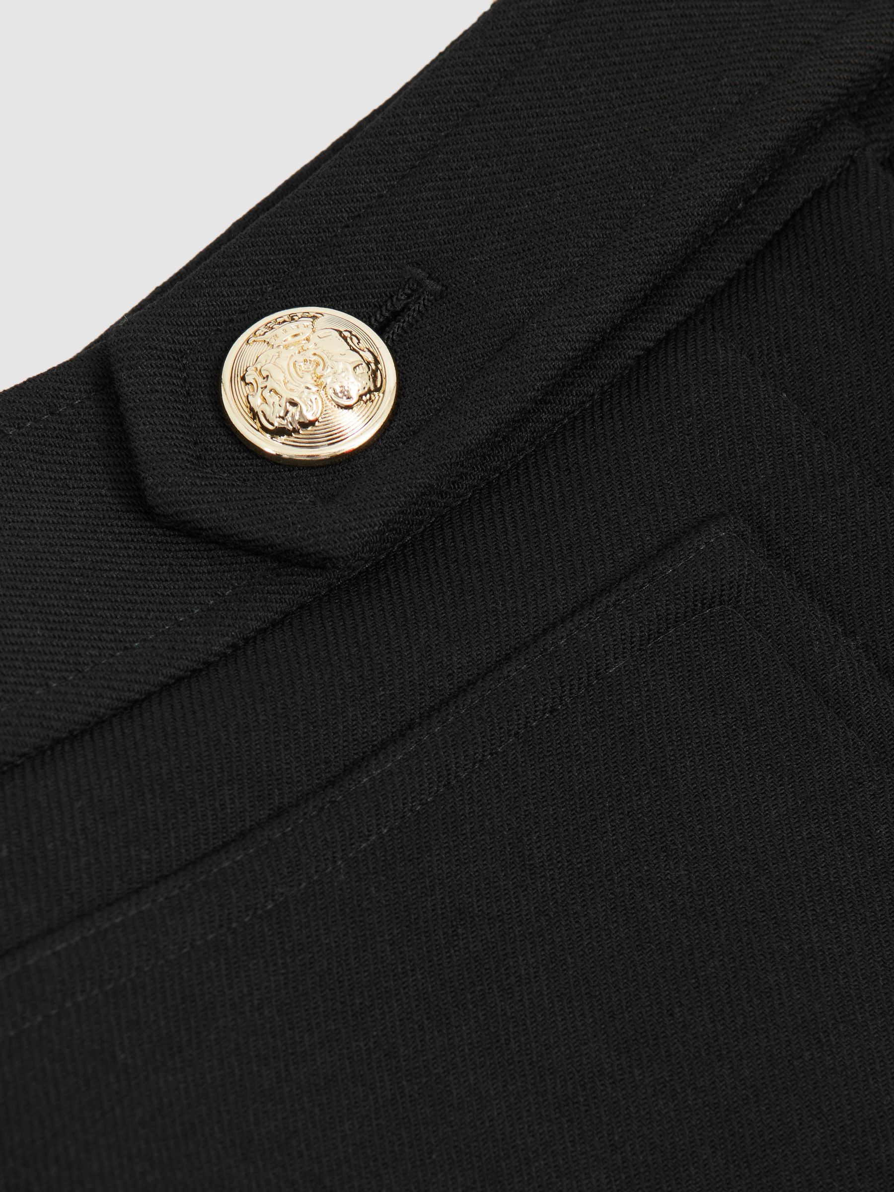 Twill Button-Tab Flared Trousers With Wool in Black