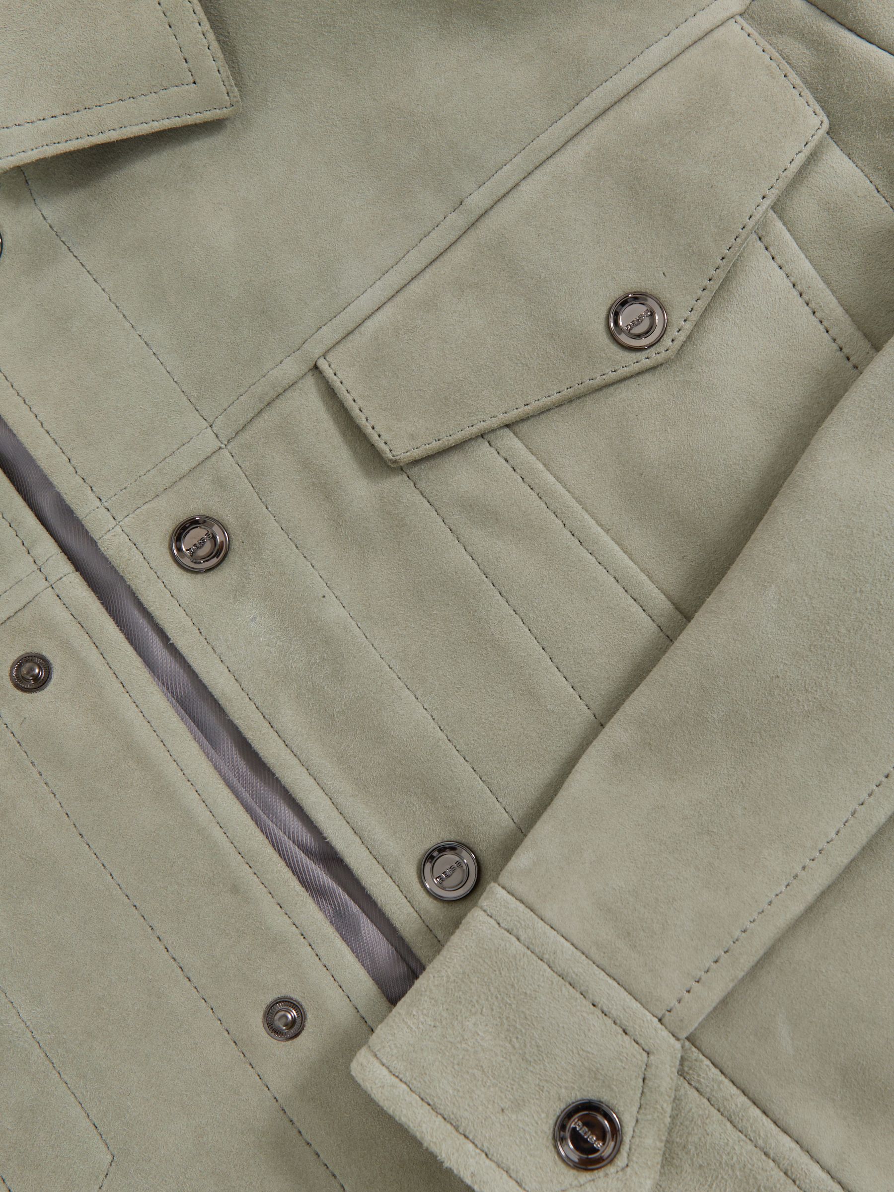 Suede Press Stud Trucker Jacket in Pistachio Green