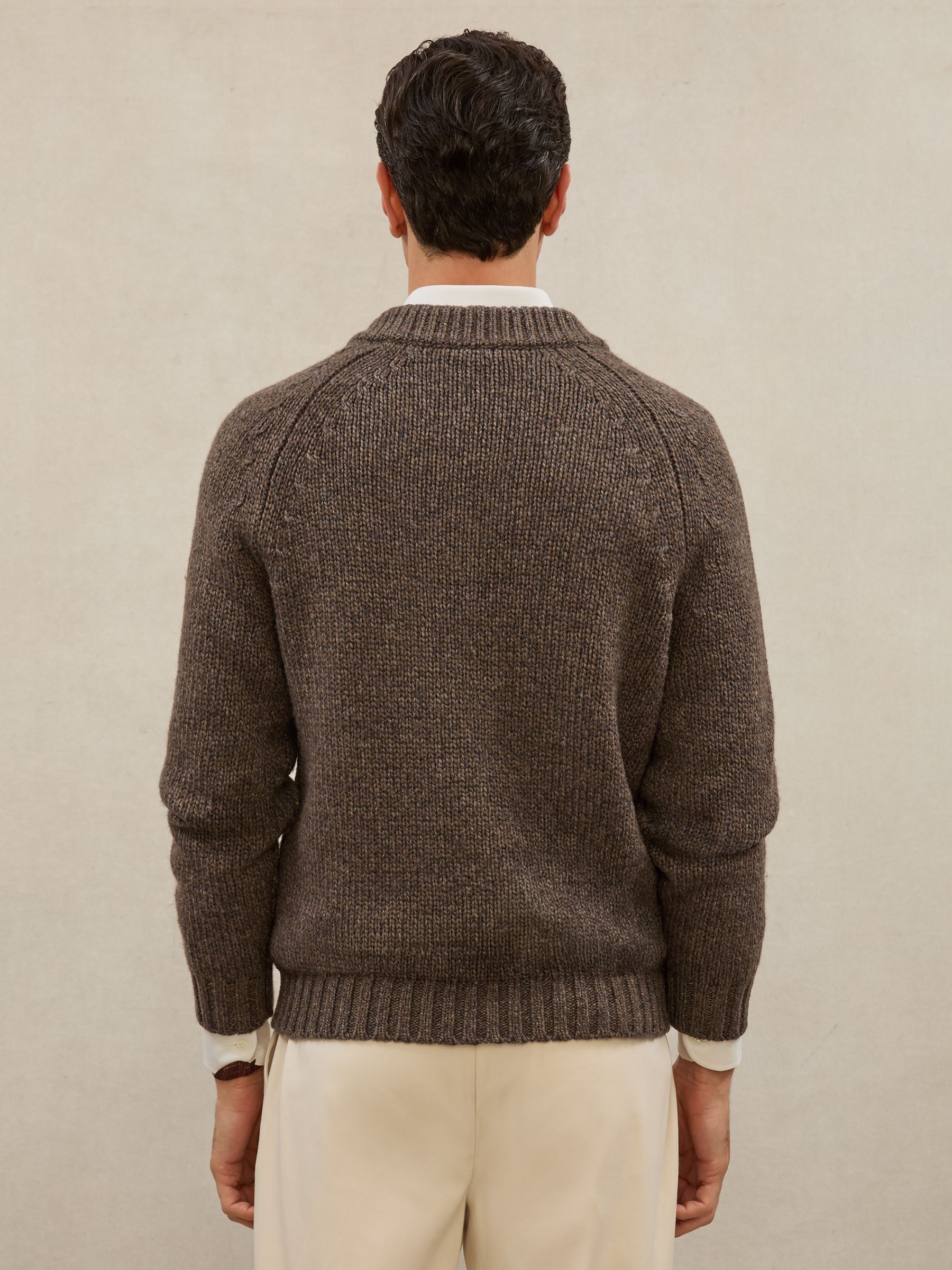 Atelier Wool V-Neck Jumper in Brown Melange