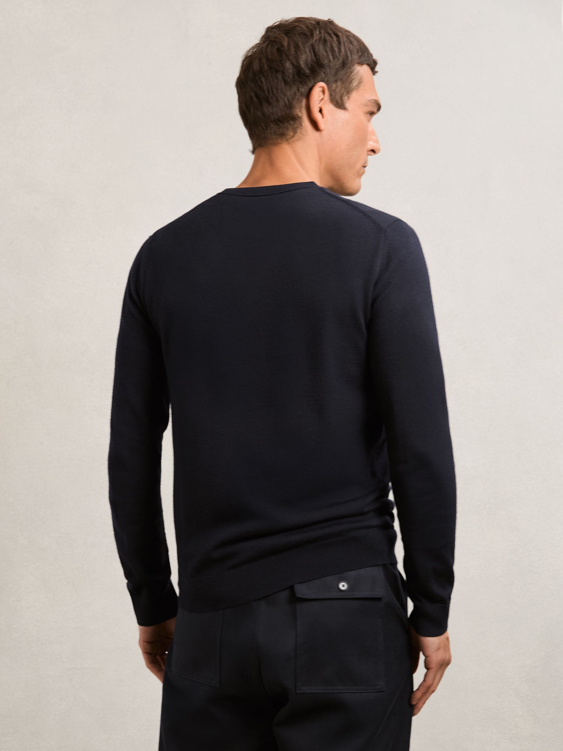 Merino Wool Crew Neck Jumper in Navy