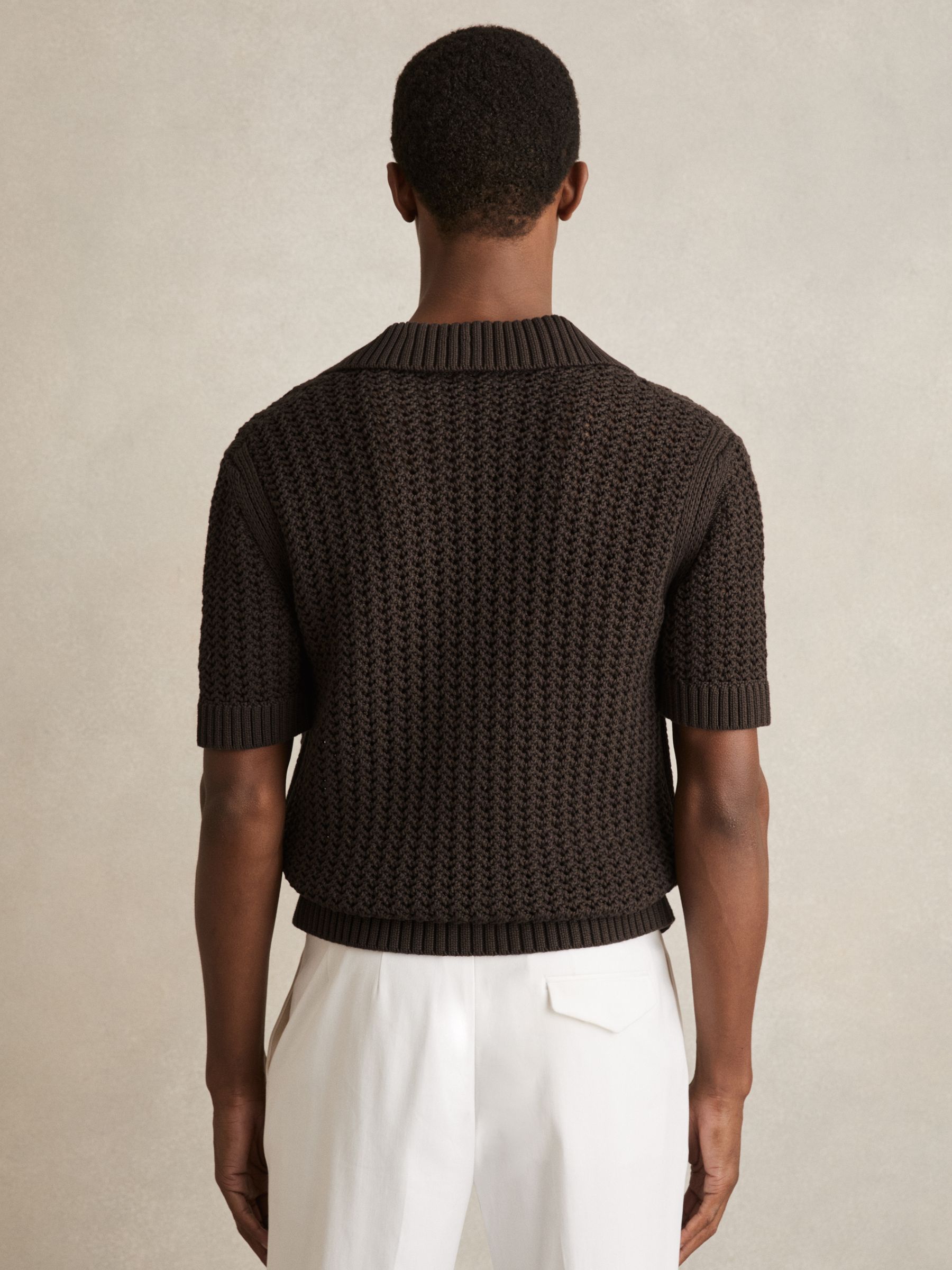 Crochet Button-Through Shirt in Chocolate Brown