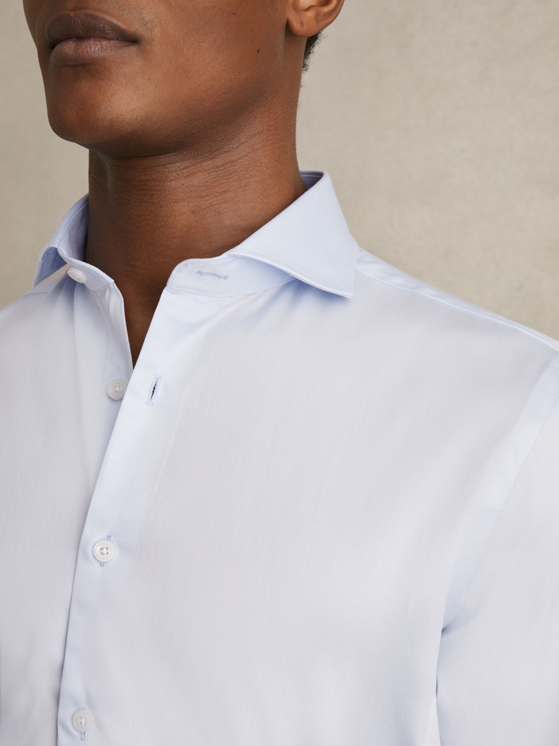 Regular Fit Two-Fold Cotton Shirt in Soft Blue