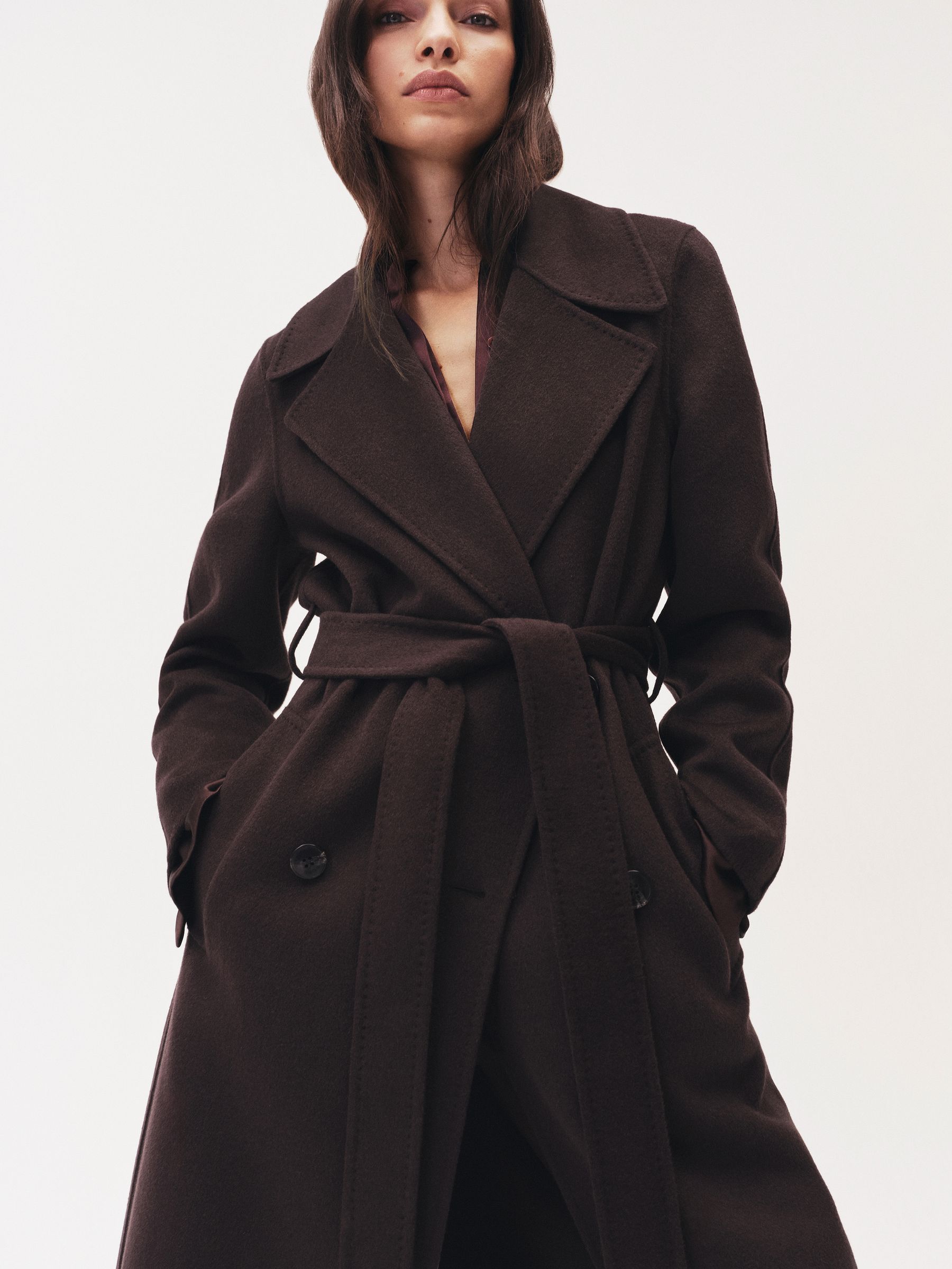 Double-Breasted Blindseam Coat Wool-Blend in Aubergine