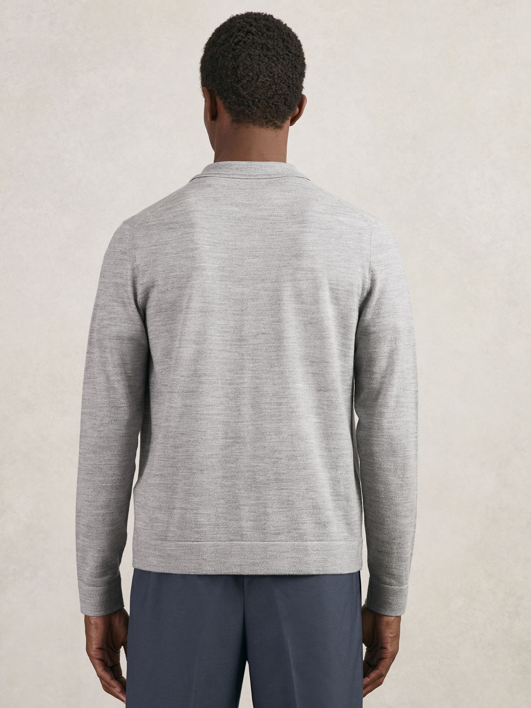 Merino Wool Button-Through Shirt in Soft Grey Mouline