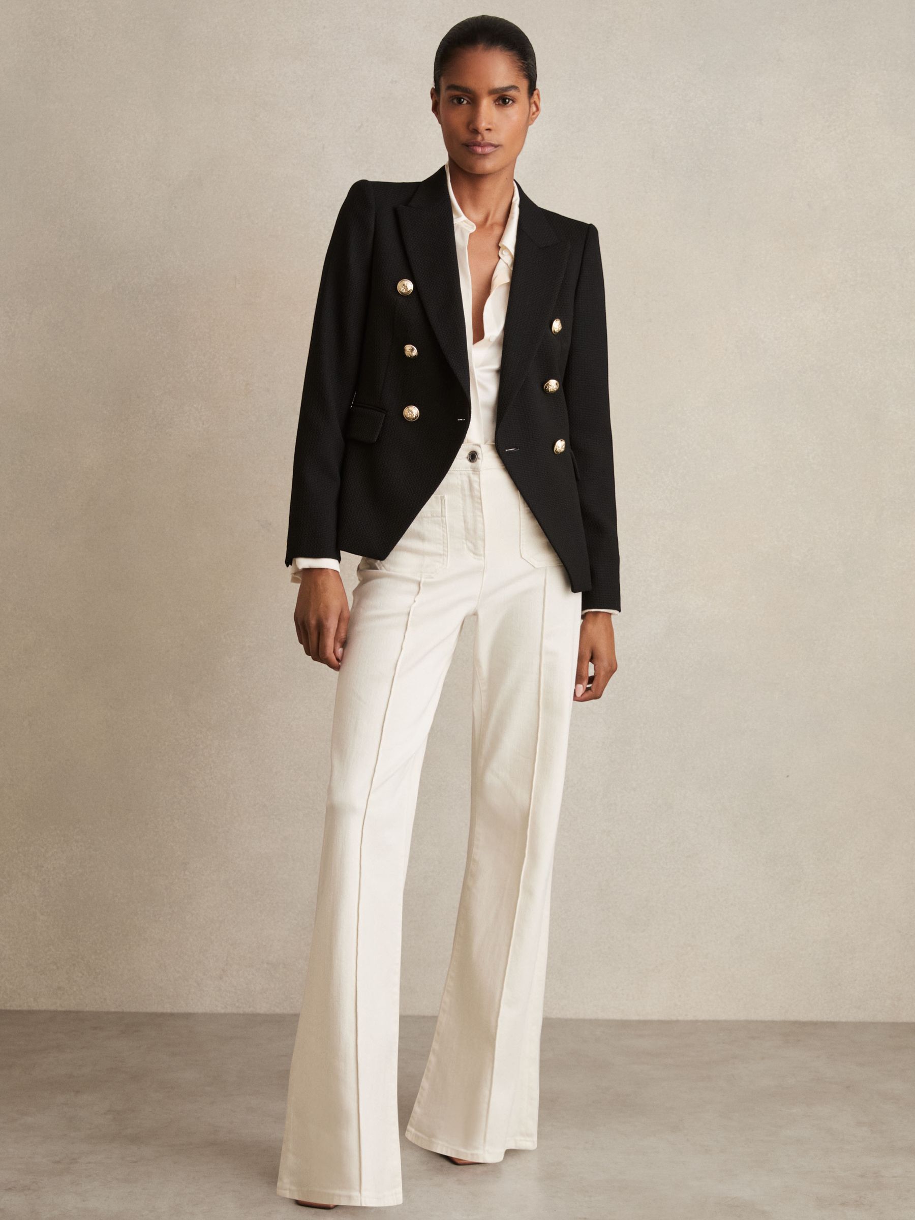 Petite Tailored Fit Textured Double Breasted Blazer in Navy