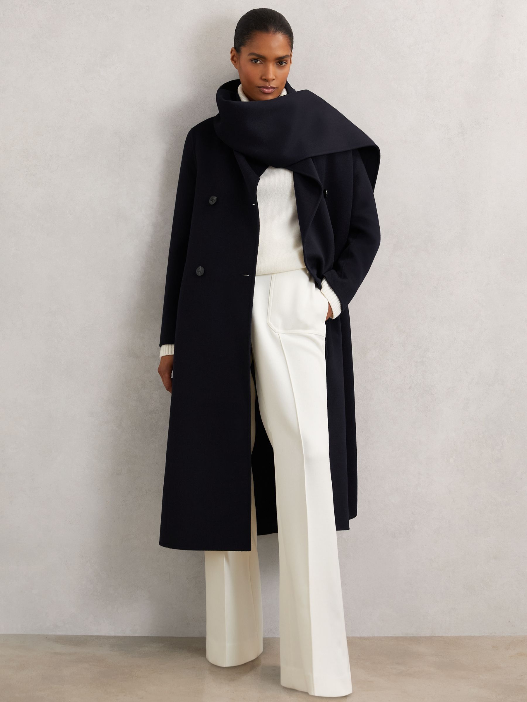 Wool-Blend Scarf Blindseam Coat in Cream