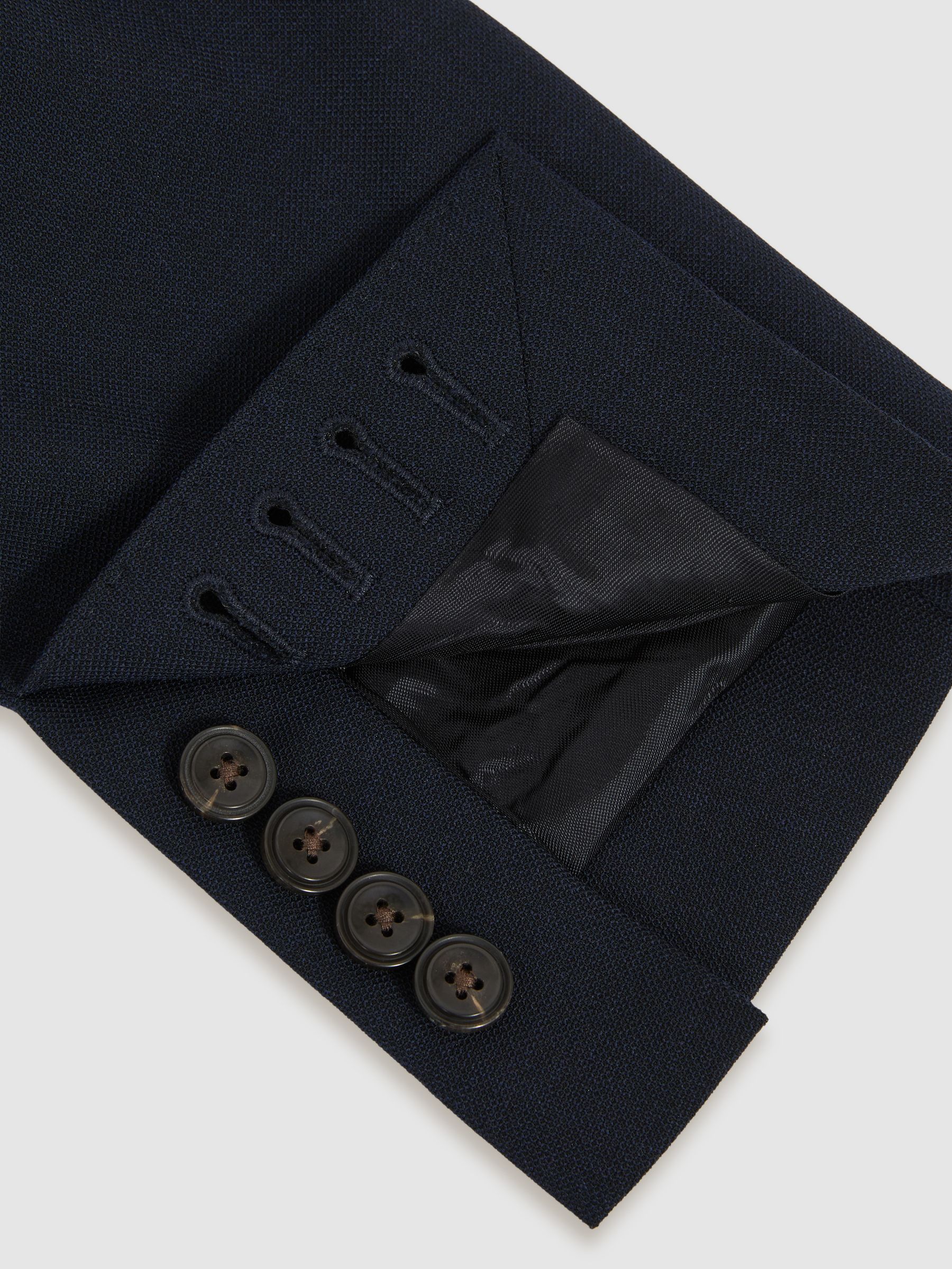 Double-Breasted Textured Suit Blazer Slim-Fit With Wool in Navy