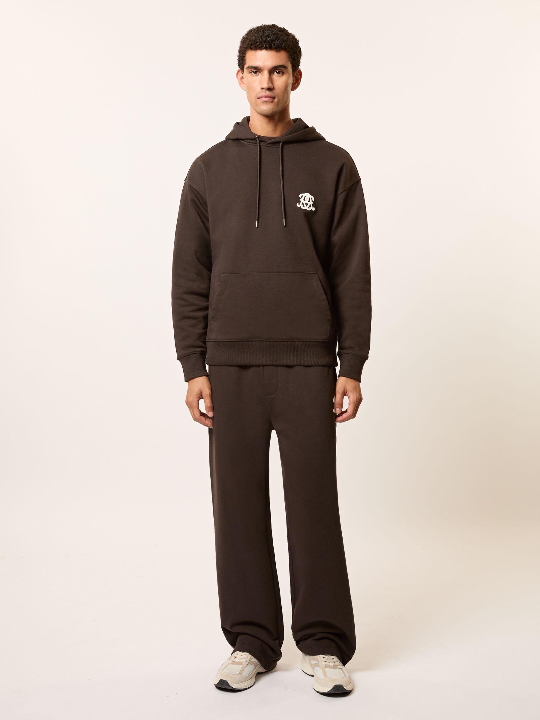 Monogram Cotton Oversized Hoodie in Brown