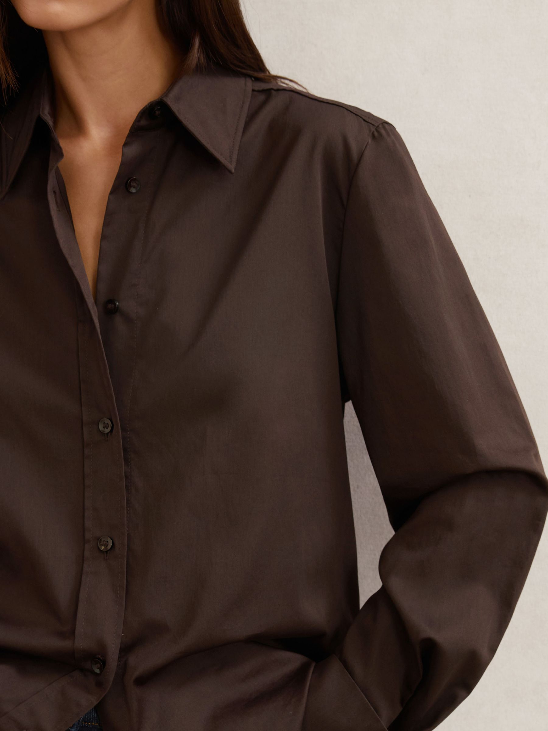 Cotton-Sateen Folded-Cuff Shirt in Chocolate Brown