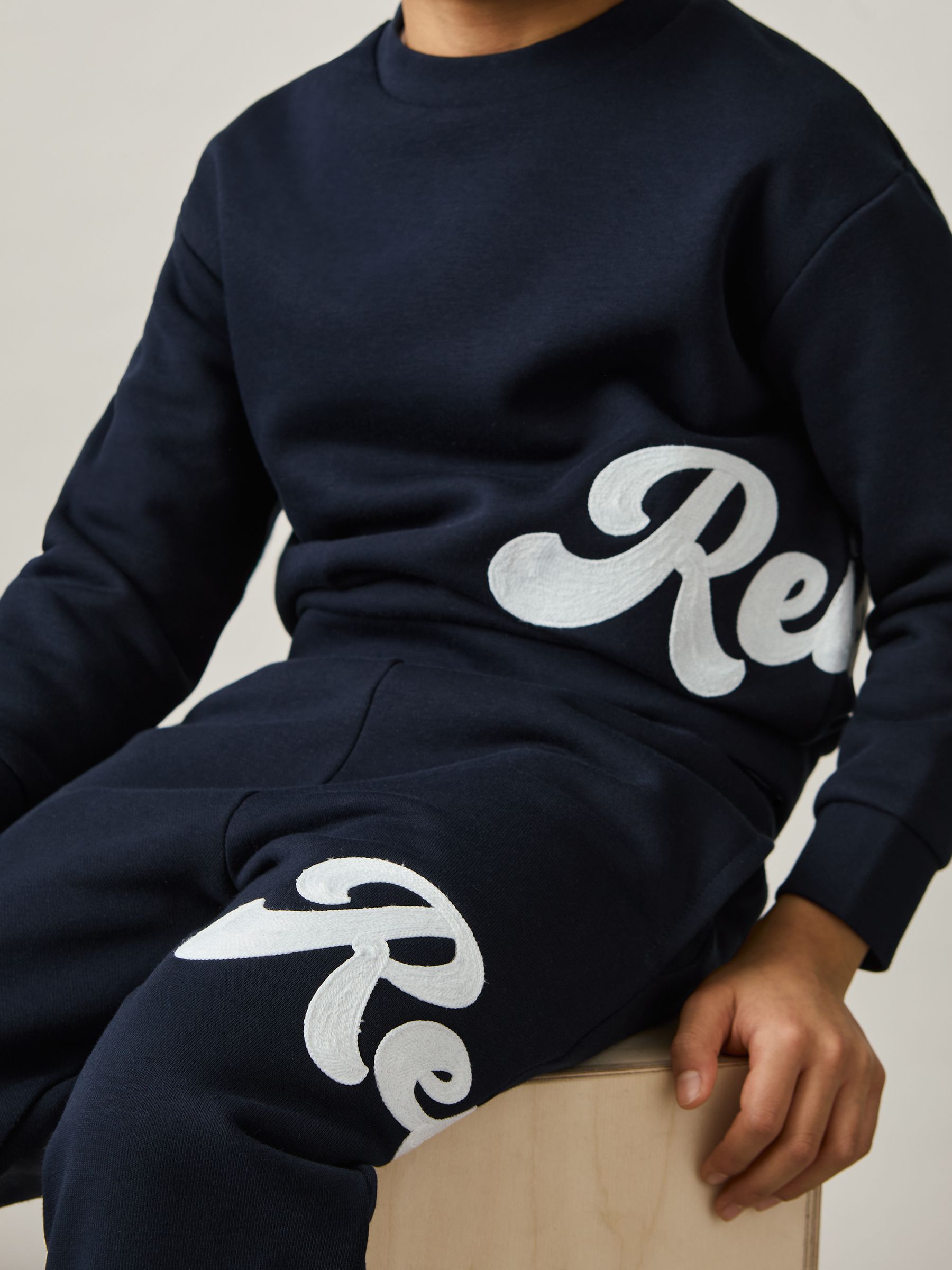 9-13 yrs Cotton-Blend Logo Script Joggers in Navy