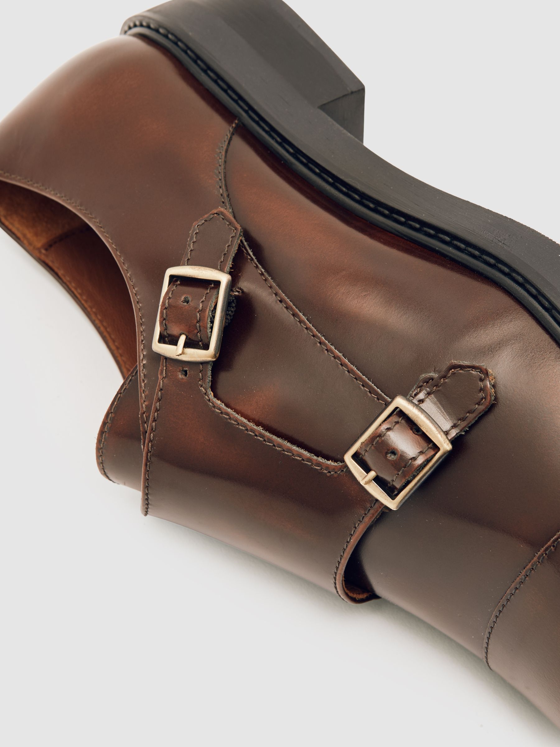 Leather Double-Strap Monk Shoes in Tan