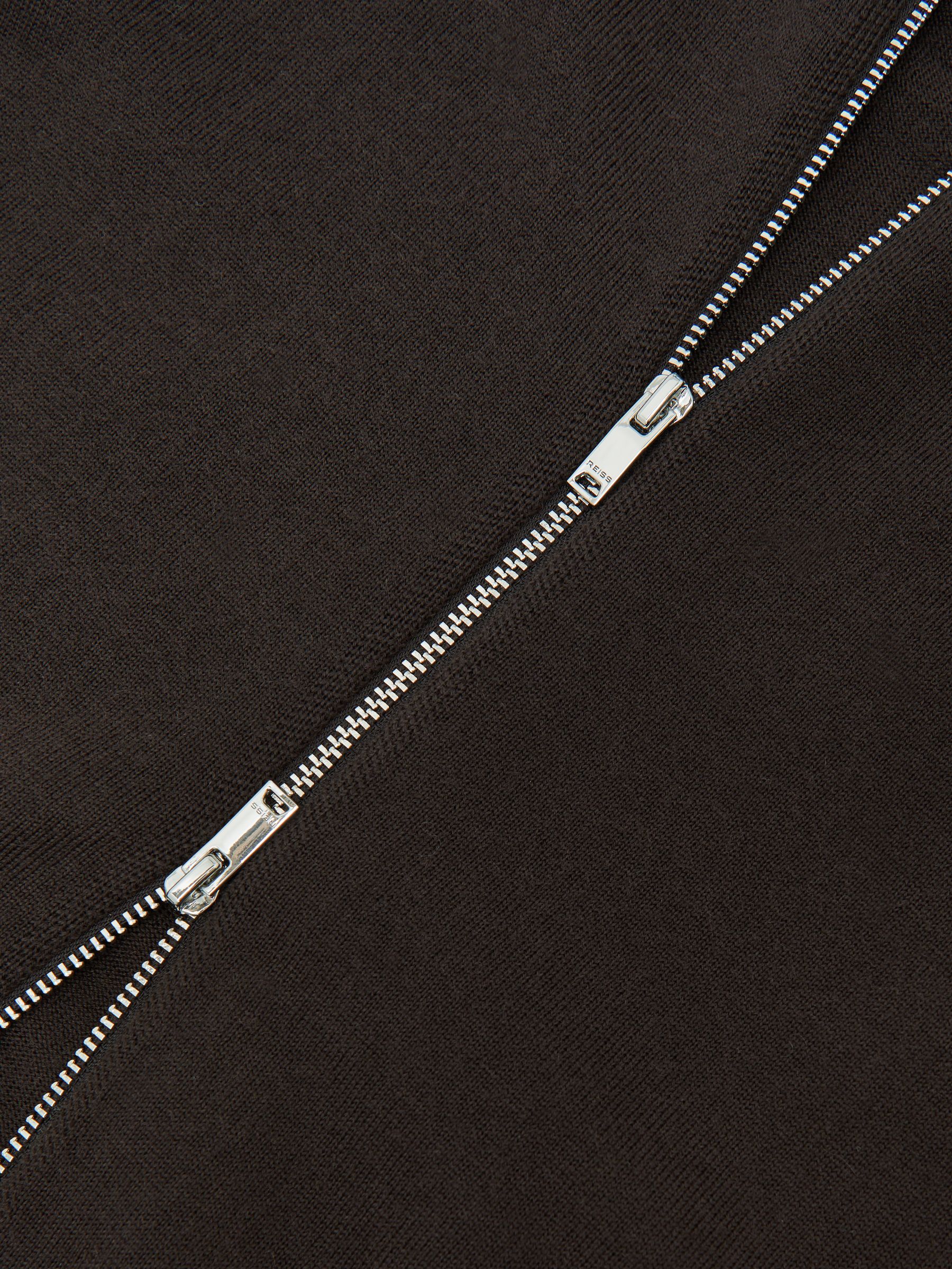 Merino Wool Zip-Through Cardigan in Chocolate Brown