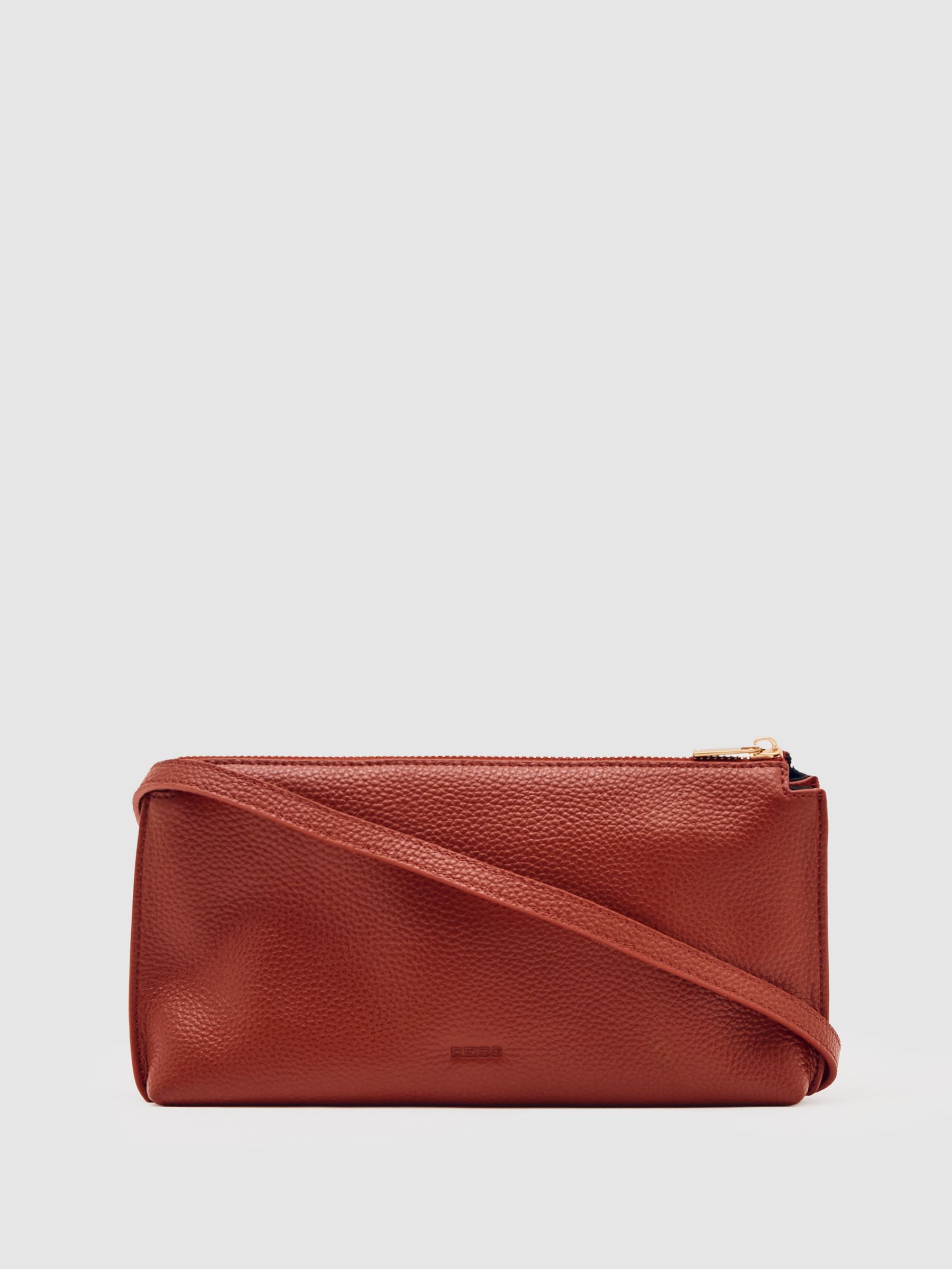 Leather Double-Pouch Crossbody Bag in Red