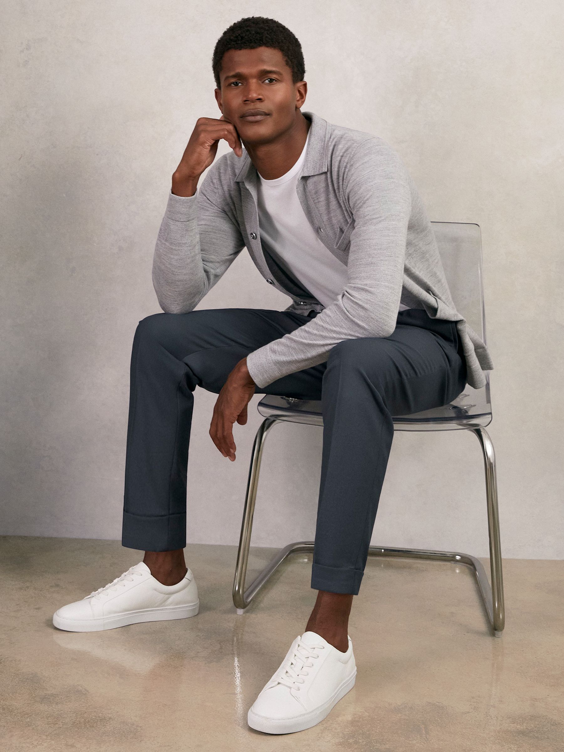 Relaxed Drawstring Trousers with Turn-Ups in Steel Blue