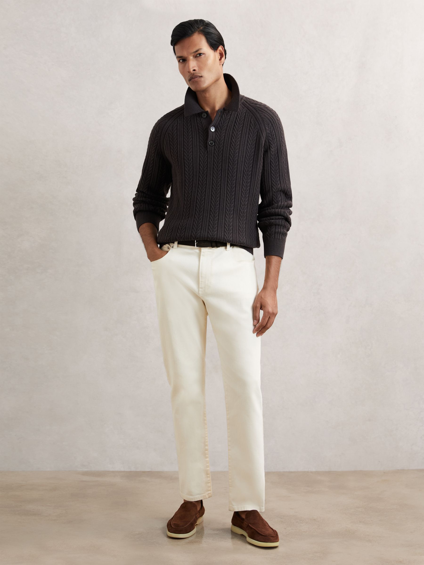 Cable-Knit Jumper With Wool in Chocolate Brown