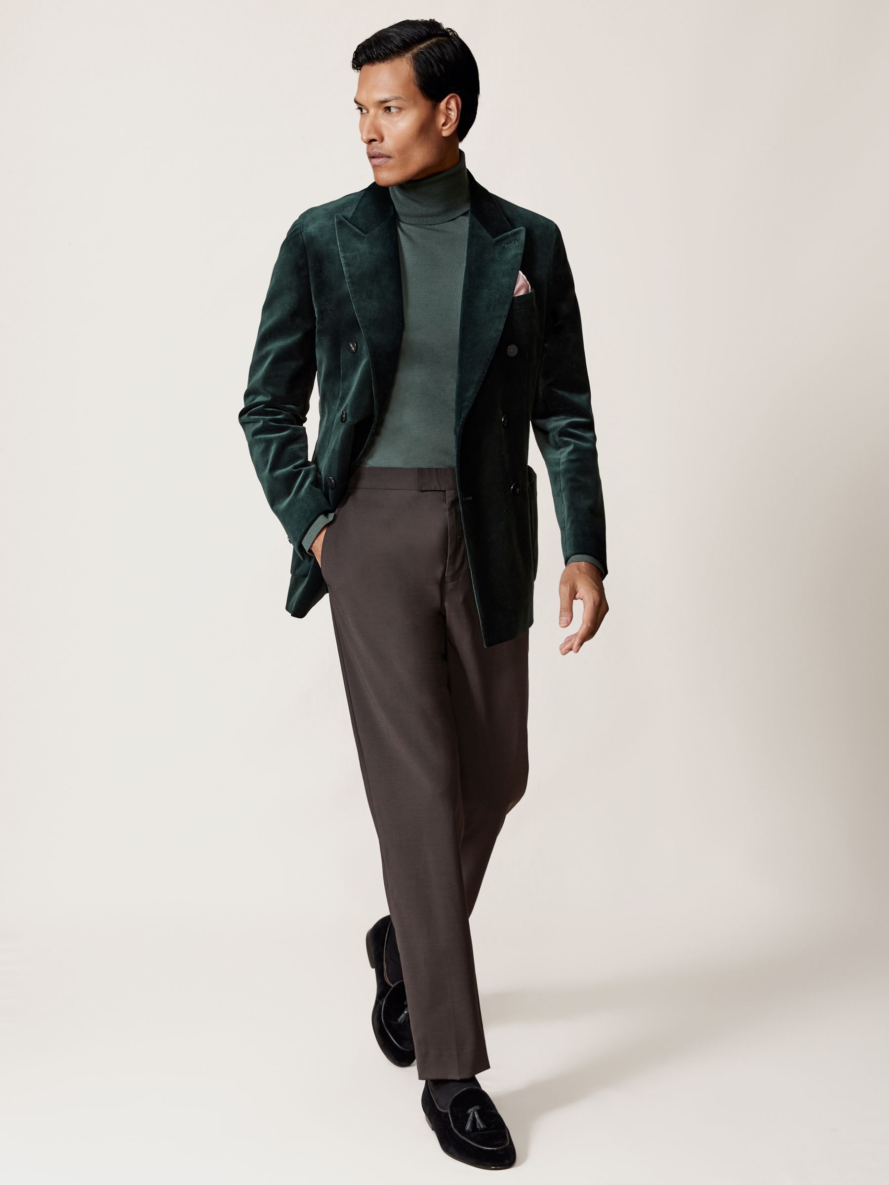 Double-Breasted Velvet Blazer Slim-Fit in Emerald Green