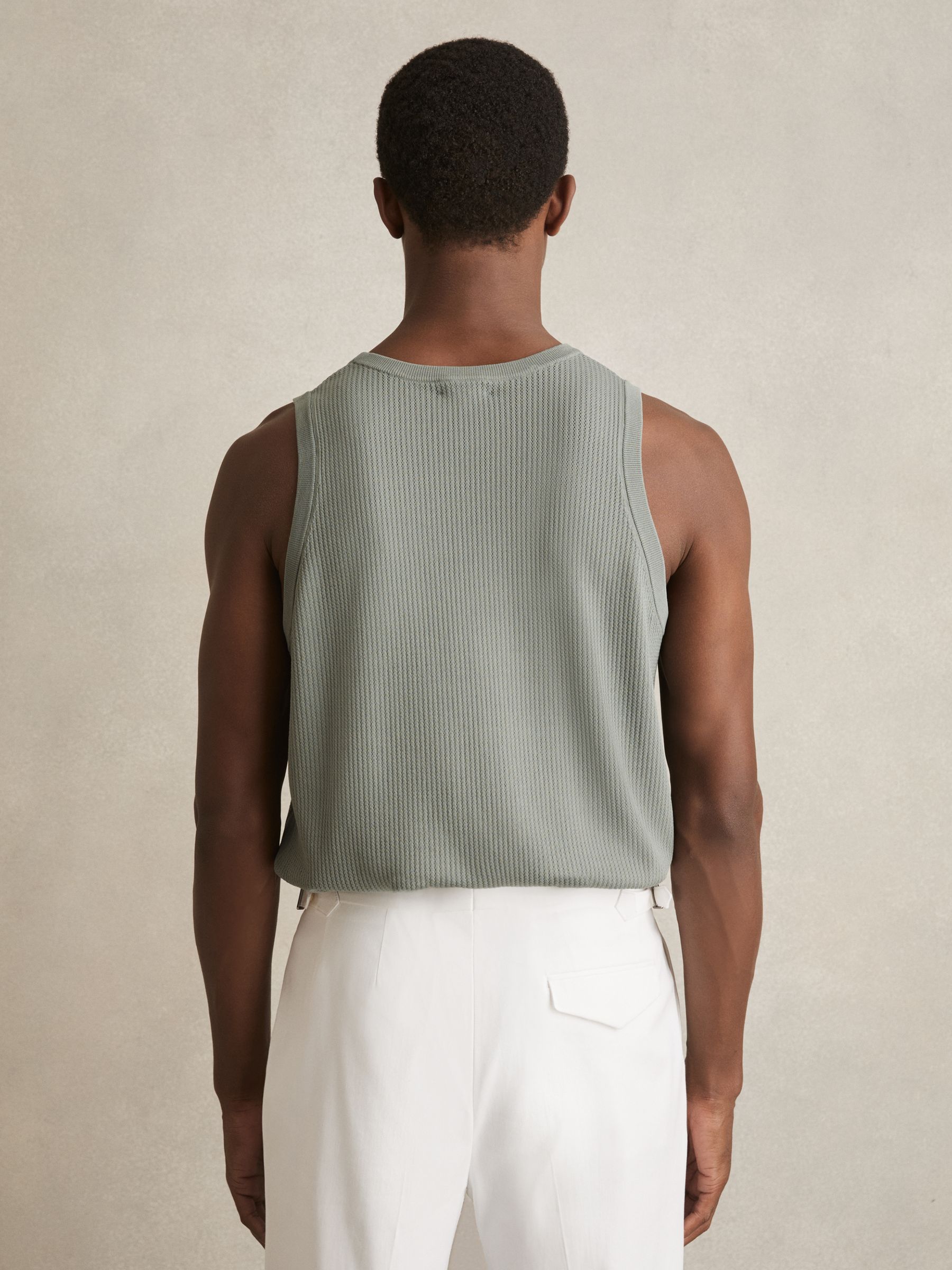 Textured Crew Neck Ribbed Vest in Sage Green