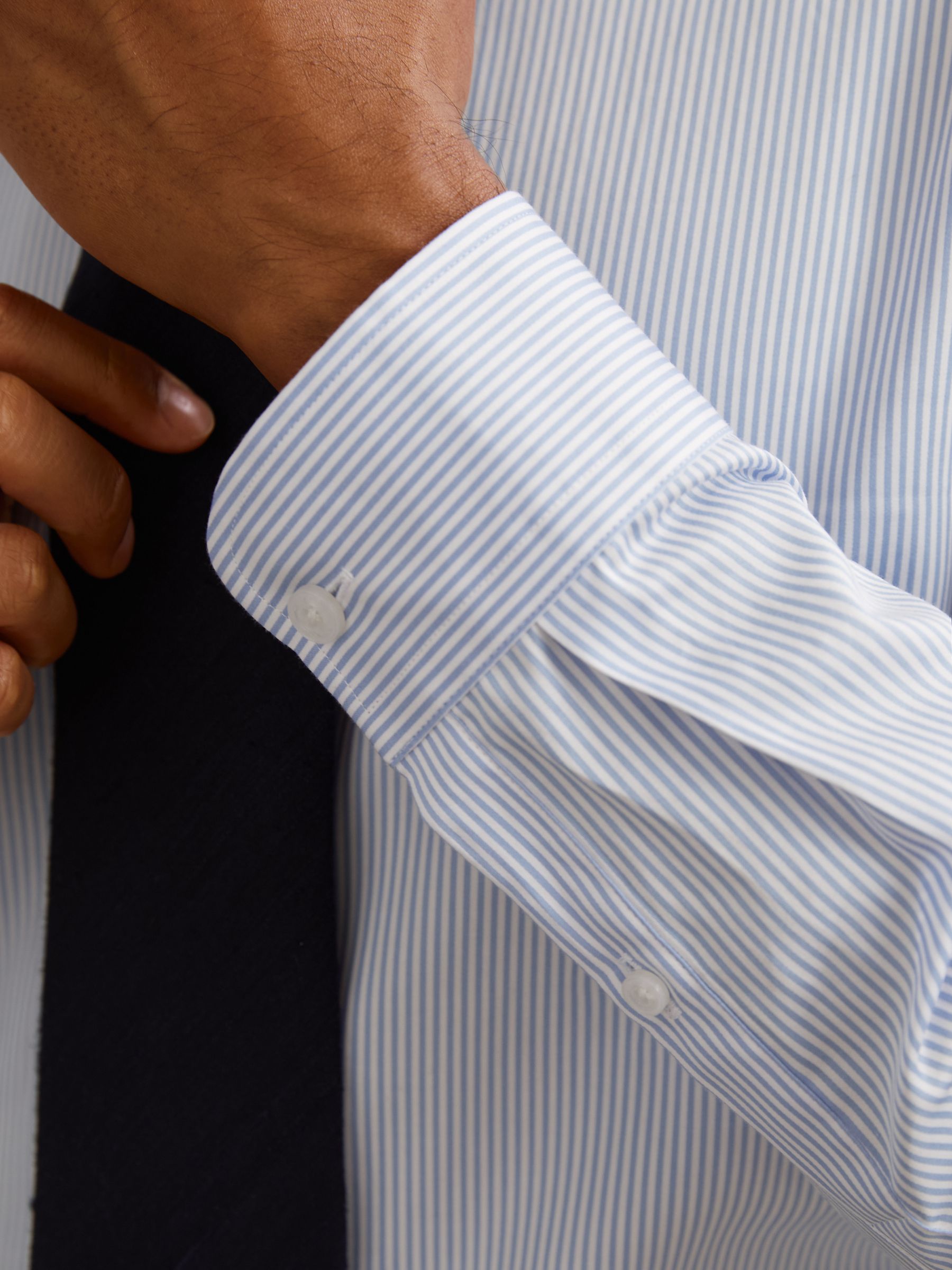 Slim Fit Cotton-Satin Regular-Fit Stripe Shirt in Blue Stripe