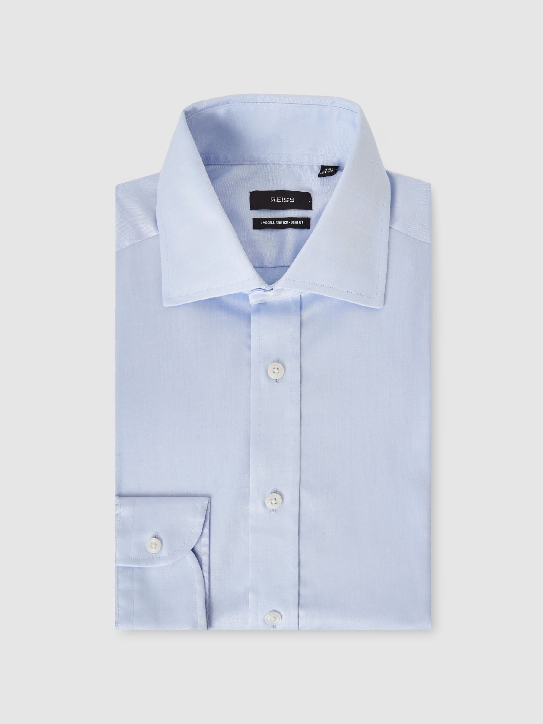 Slim Fit Cotton-Tencel Stretch Shirt in Soft Blue