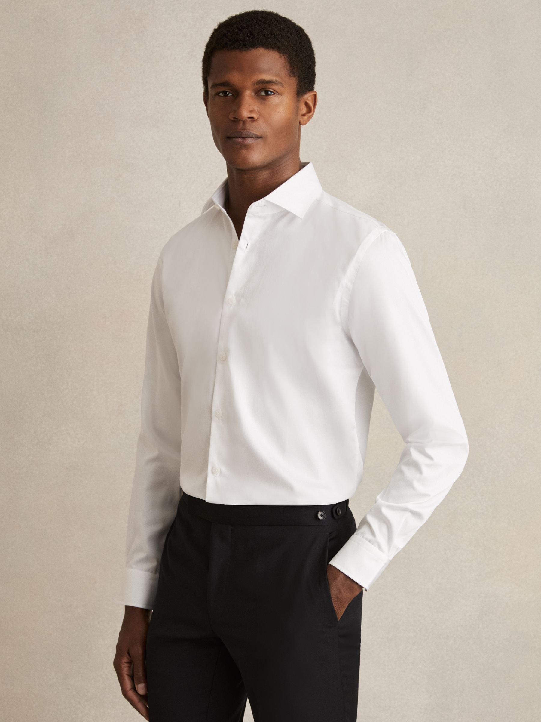 Regular Fit Cotton Sateen Striped Shirt in White