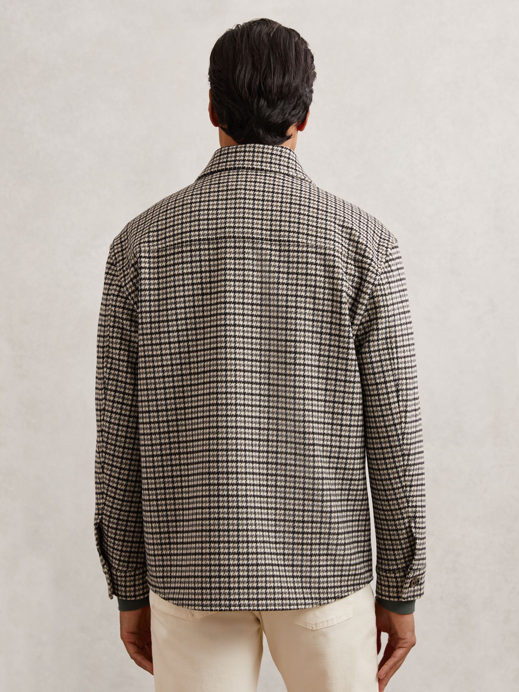 Wool-Blend Houndstooth-Check Overshirt in Grey