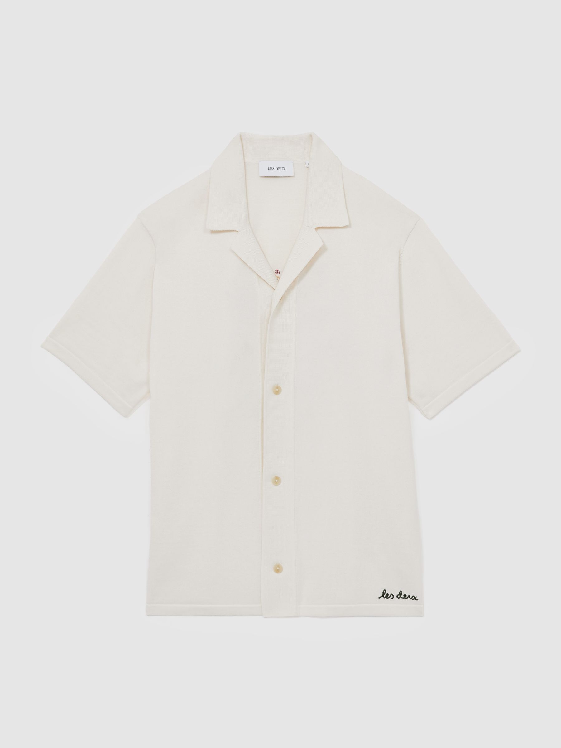 Floral Motif Knit 100% Cotton Shirt in Ivory Print